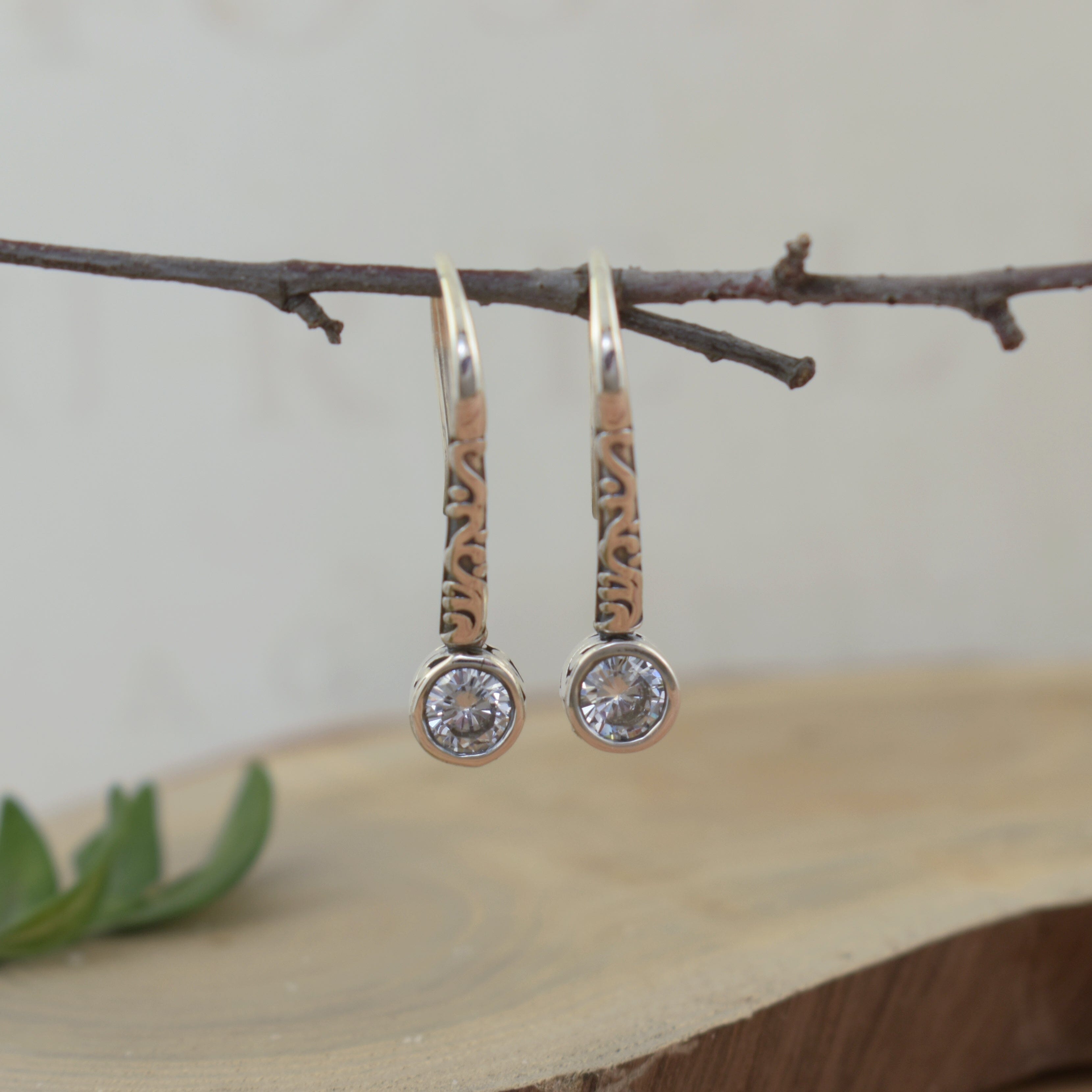 elongated filigree cz dangling earrings in sterling silver - Terra-Twinkle