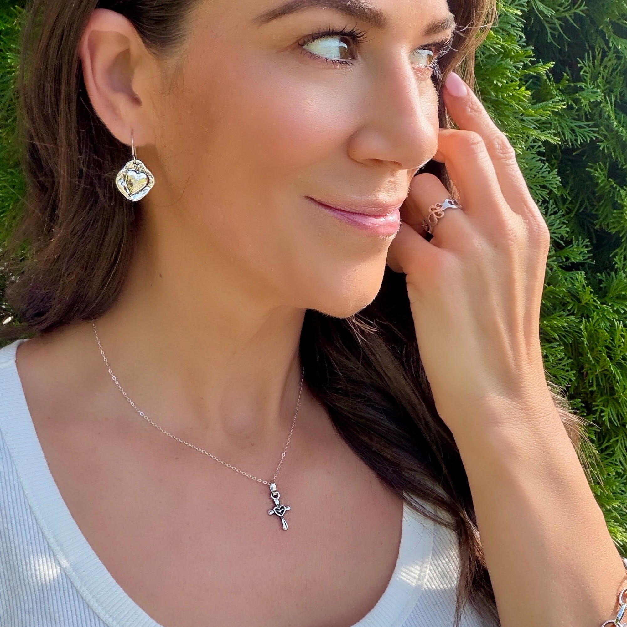 The Greatest of These Necklace paired with Be Loved Earrings and the Heart and Hollow Ring