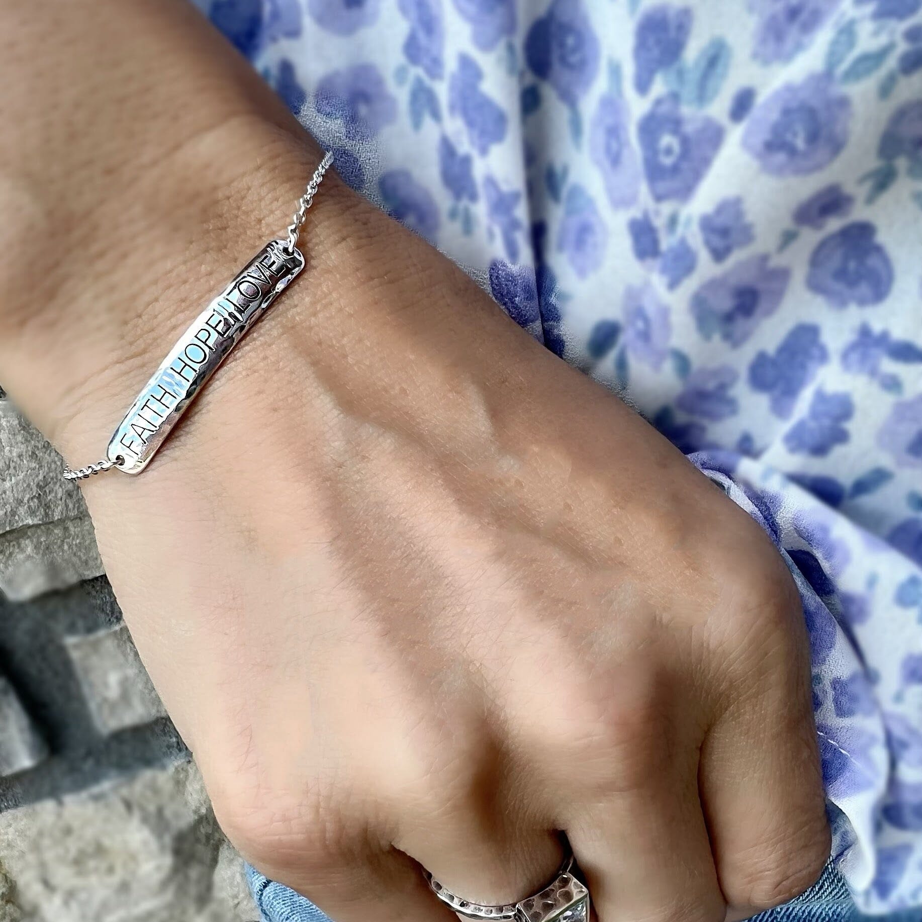 dainty faith hope love engraved bracelet