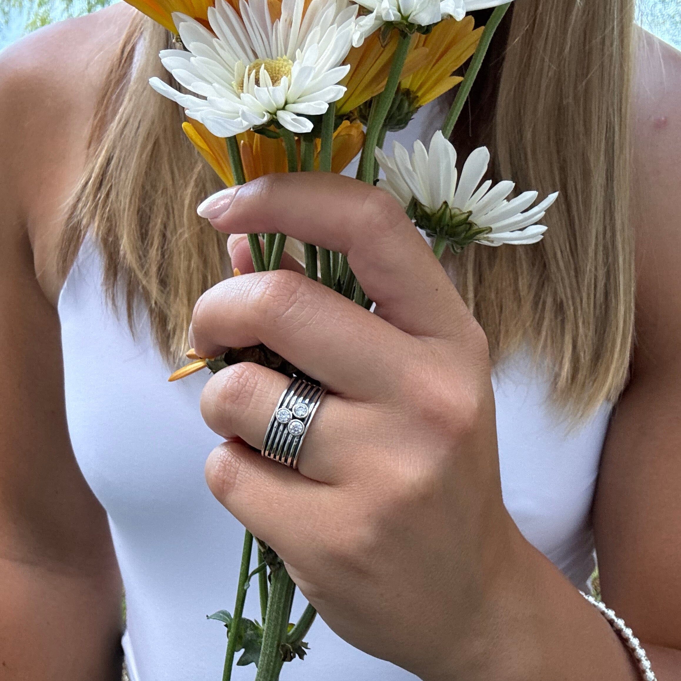sterling silver wide band ring 