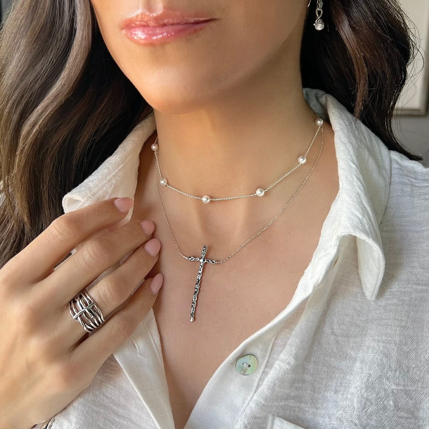 Matching Through It All ring and necklace layered with Skipping stones Necklace