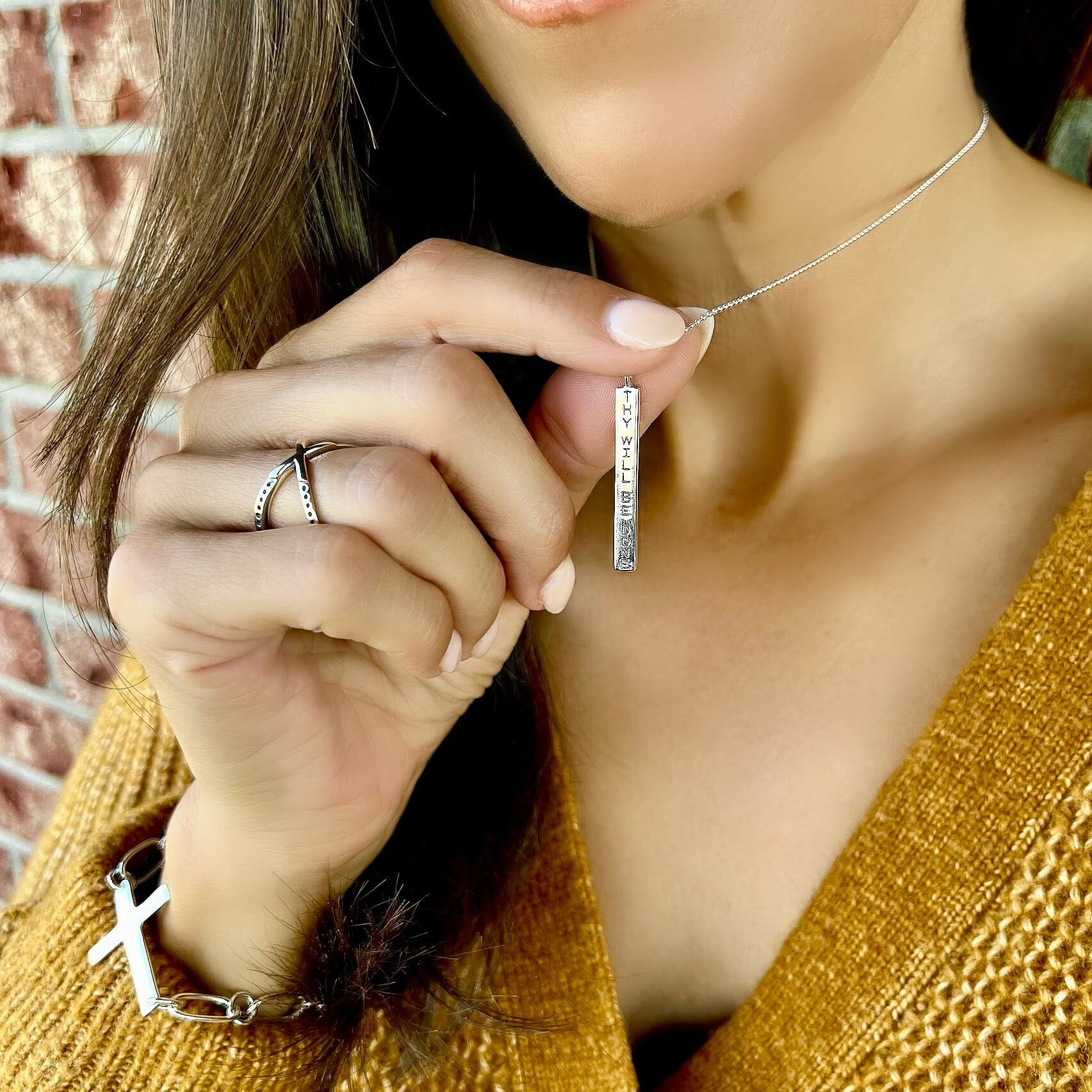 sterling silver necklace with stamped lettering