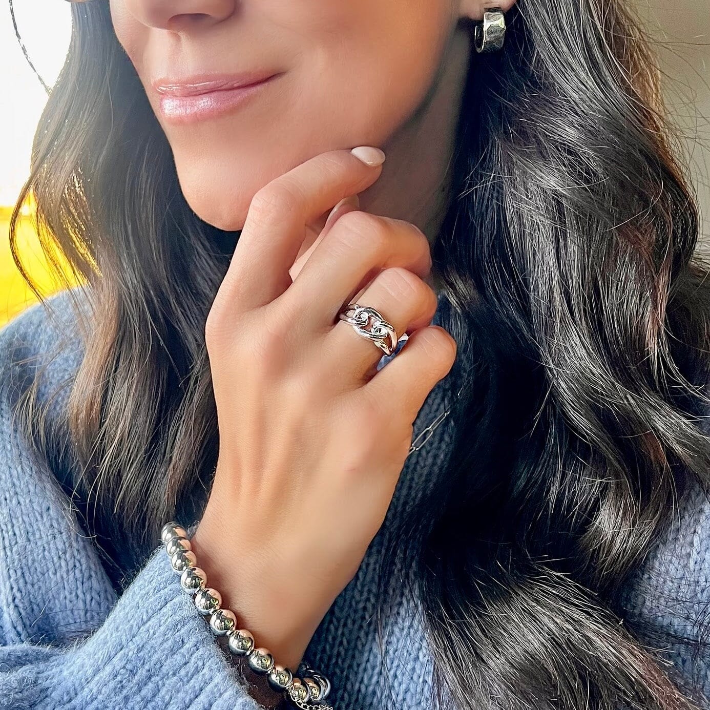 Tied in Three Ring paired with sterling silver women's jewelry