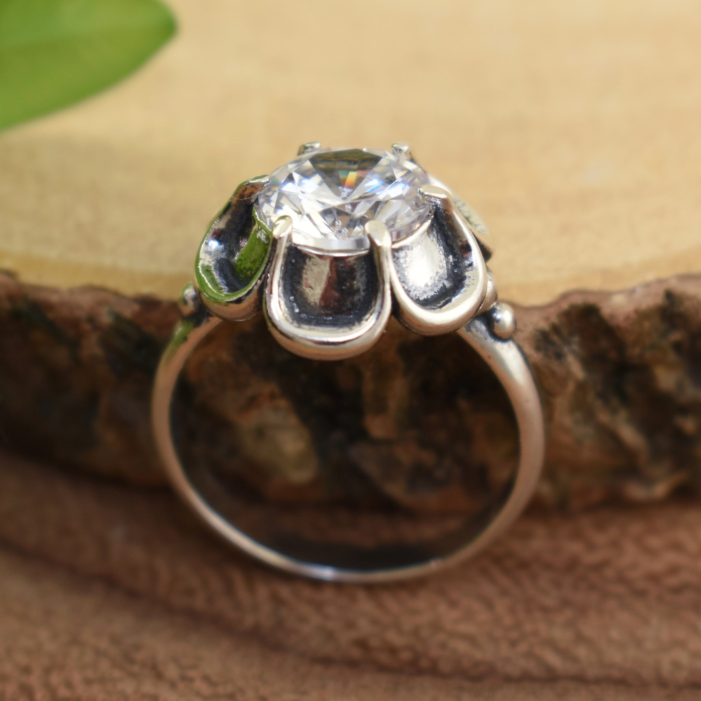 Silver flower ring with cz bling