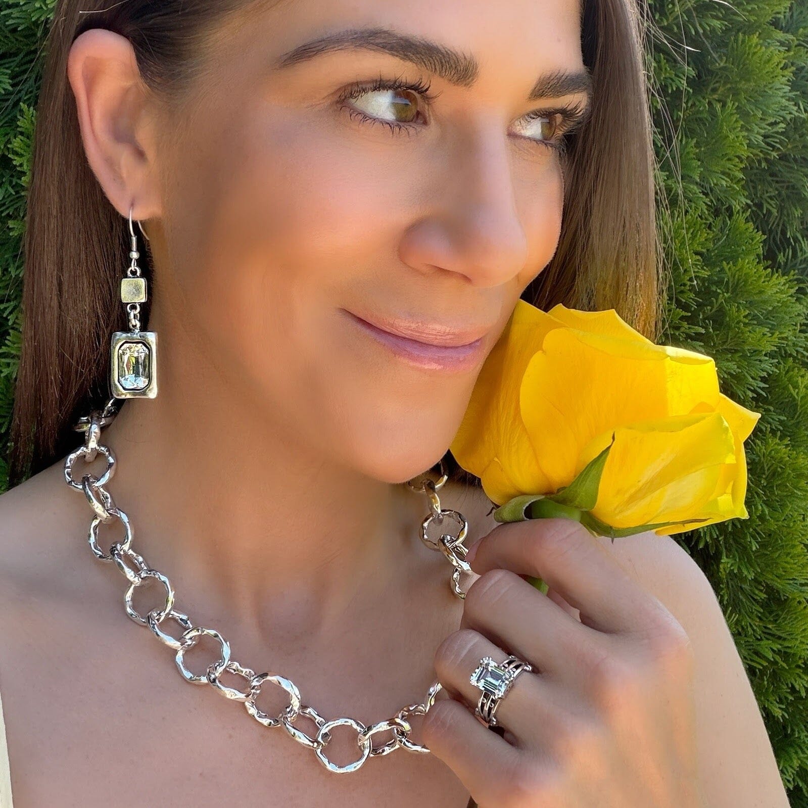 Timeless Frame Earrings paired with .925 sterling silver jewelry