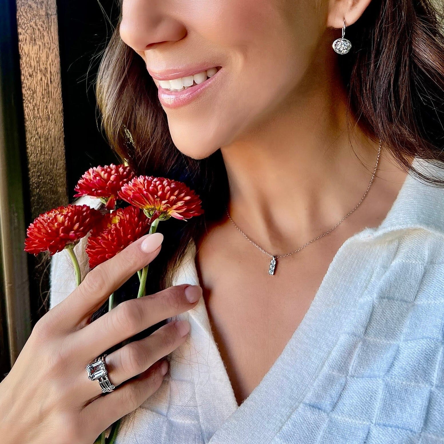 Timeless Trio Necklace paired with A La Mode Earrings and Iced Topaz Ring
