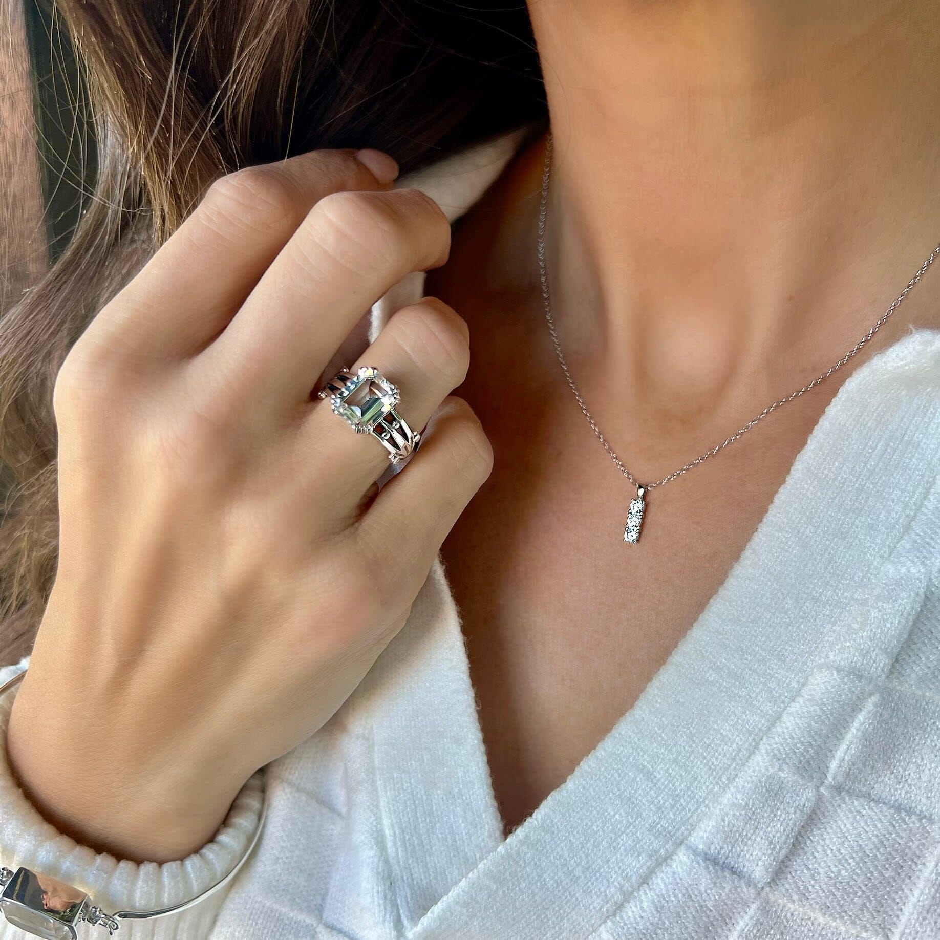 minimalist cz bar necklace in sterling silver