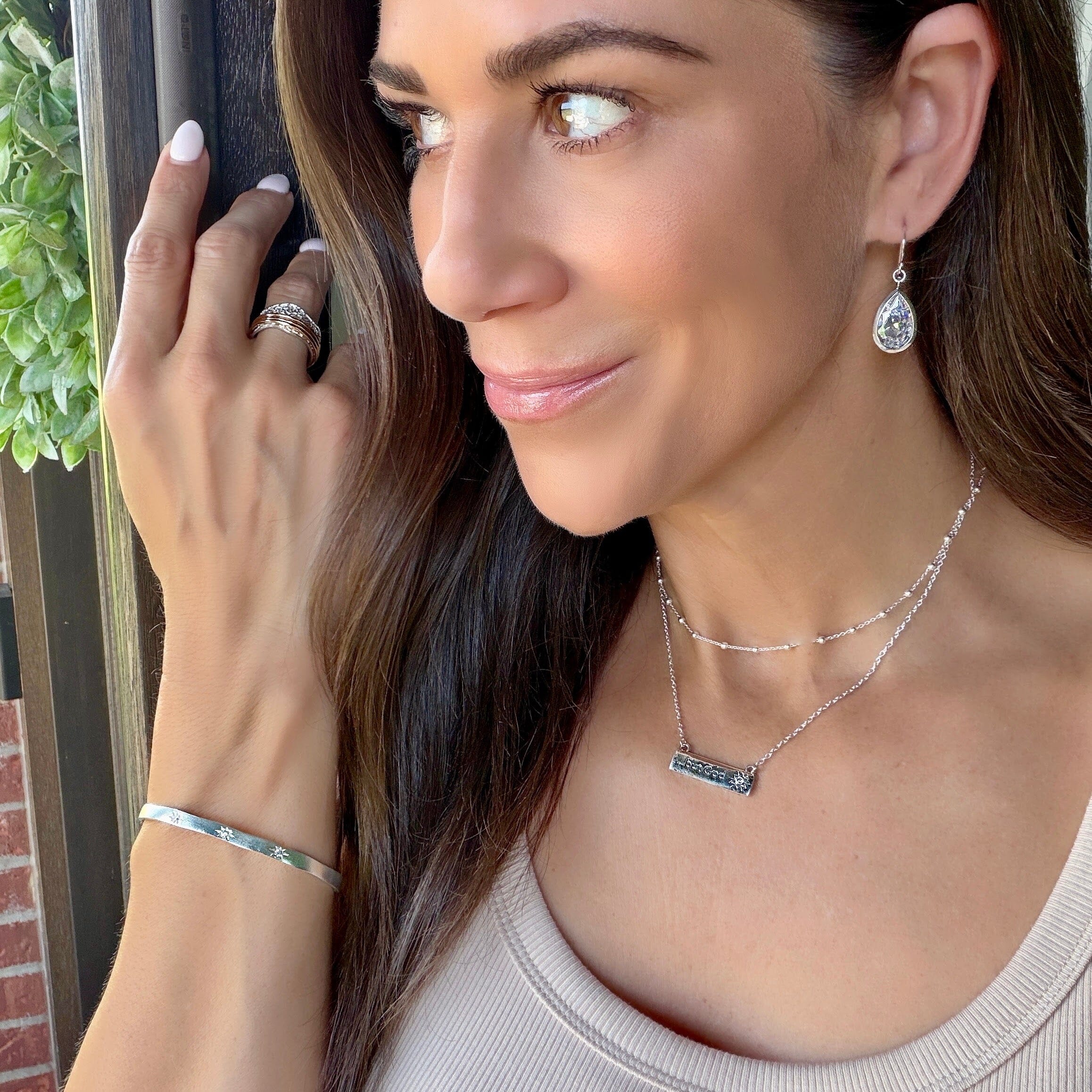 starbust cz cuff plated in silver