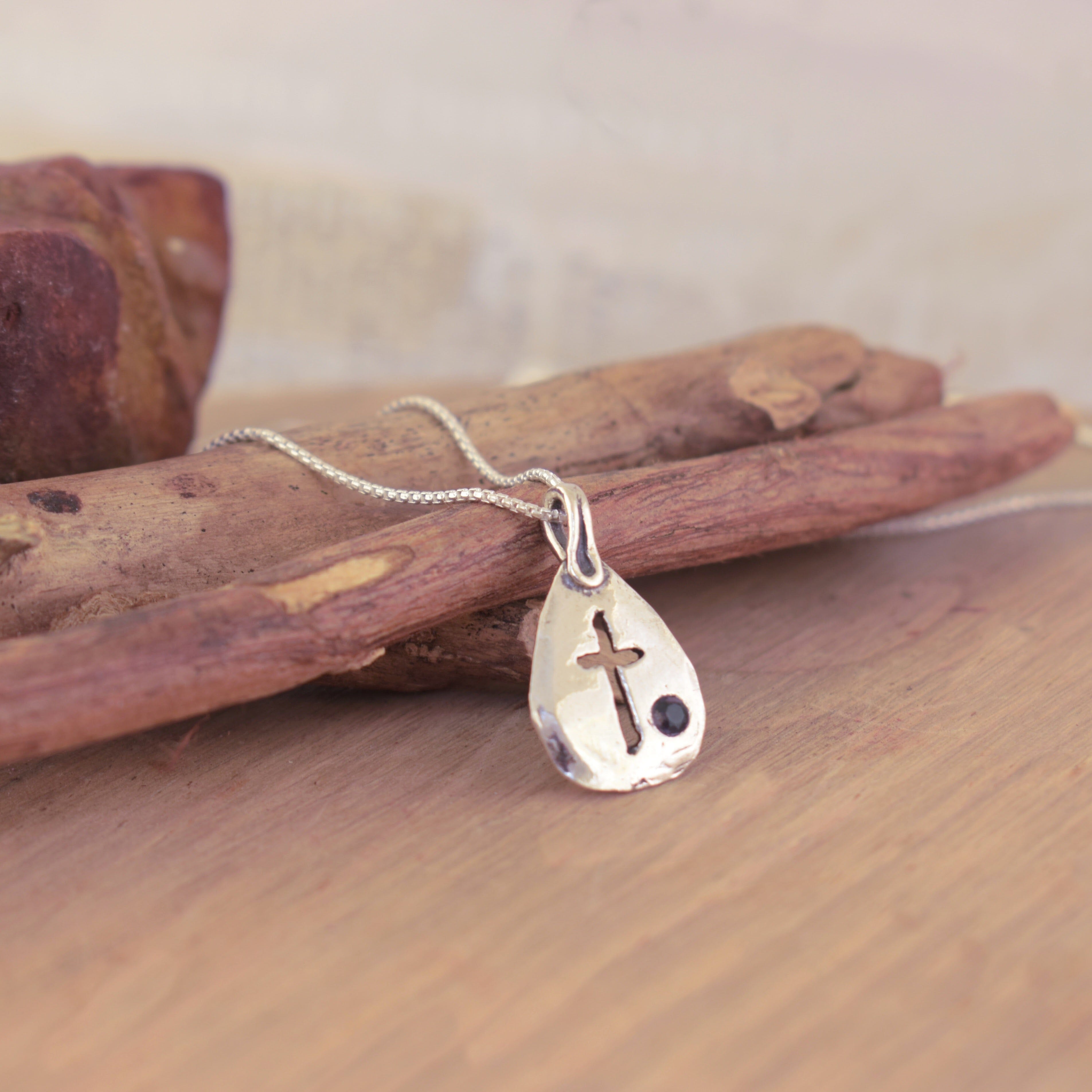 Sterling silver hand crafted necklace with a cut out Cross
