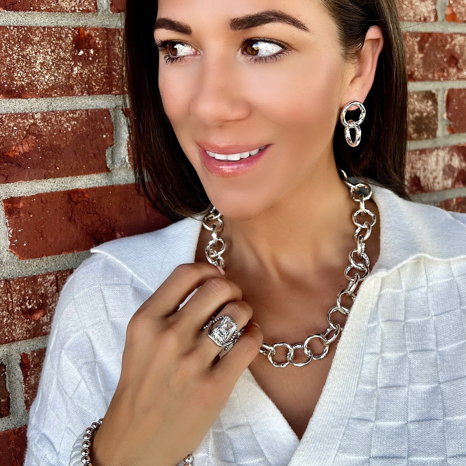 Todays girl necklace and earrings paired with clear cut ring 