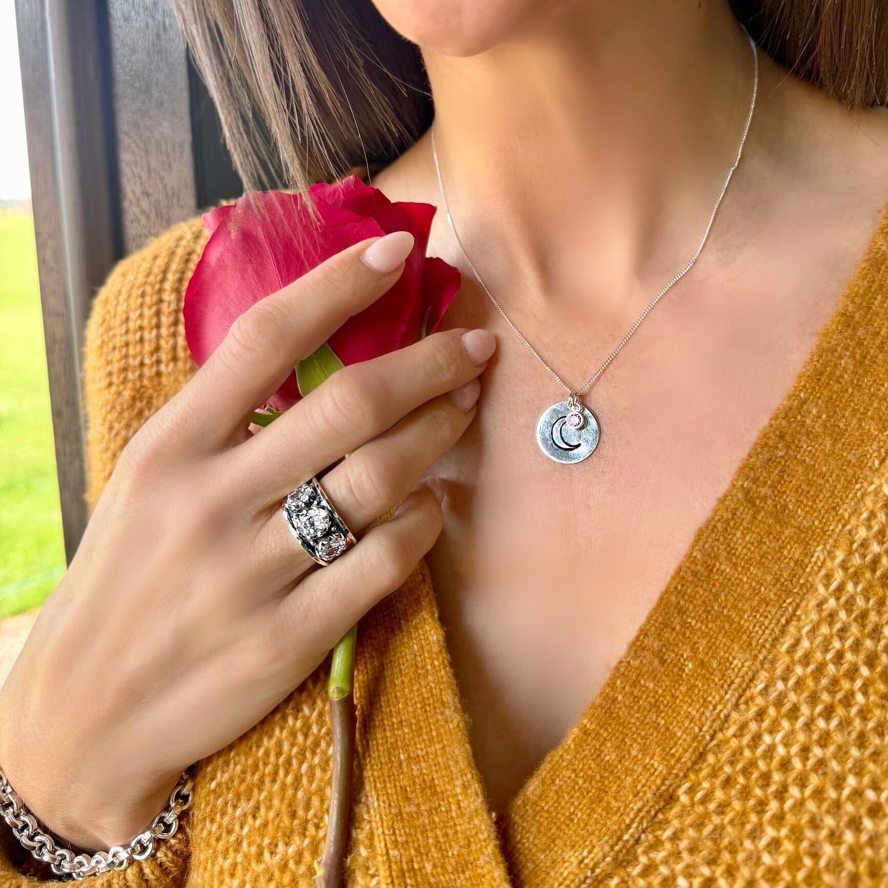 To the Moon hand stamped necklace