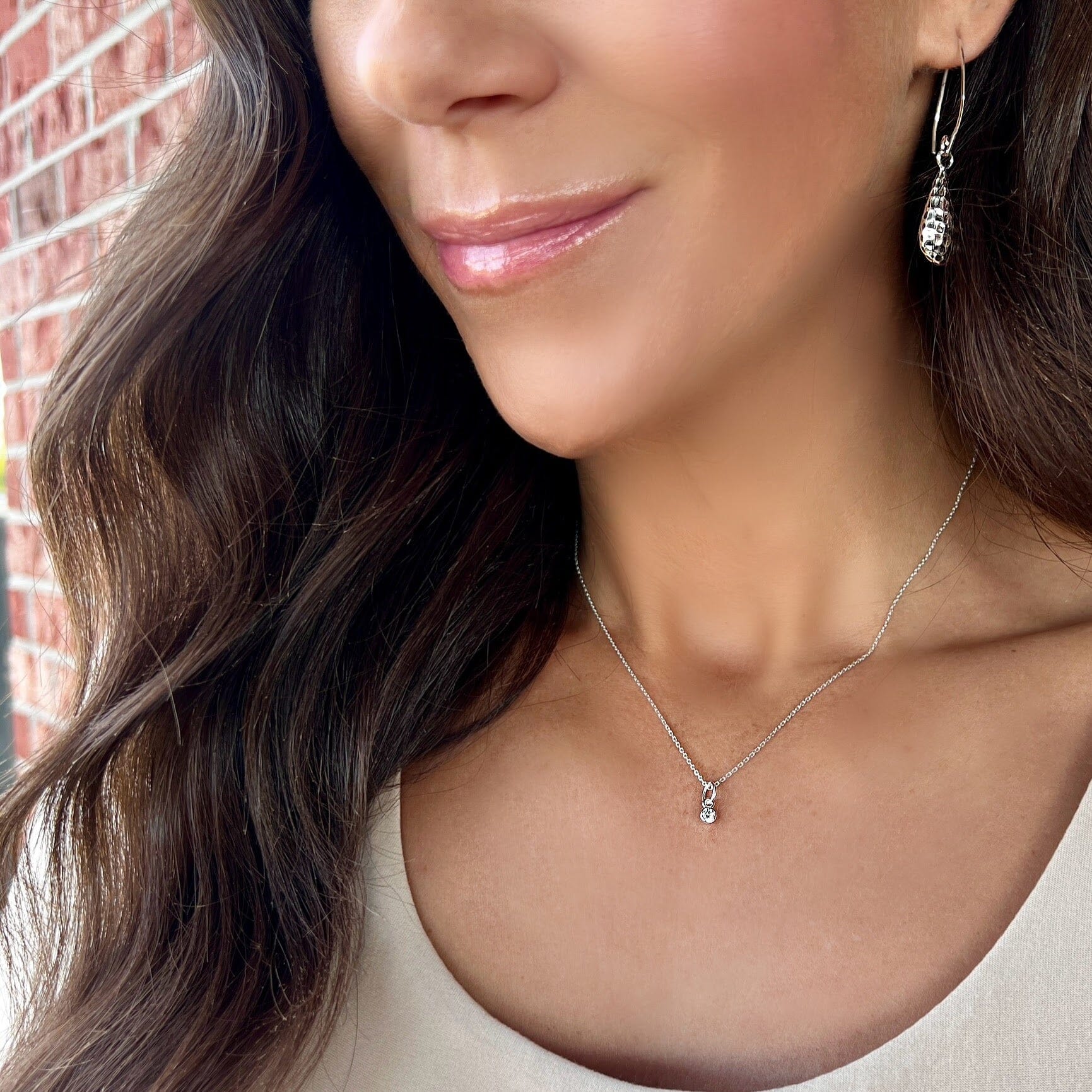 dainty, clear cubic zirconia necklace pendant bezel set in 925 sterling silver