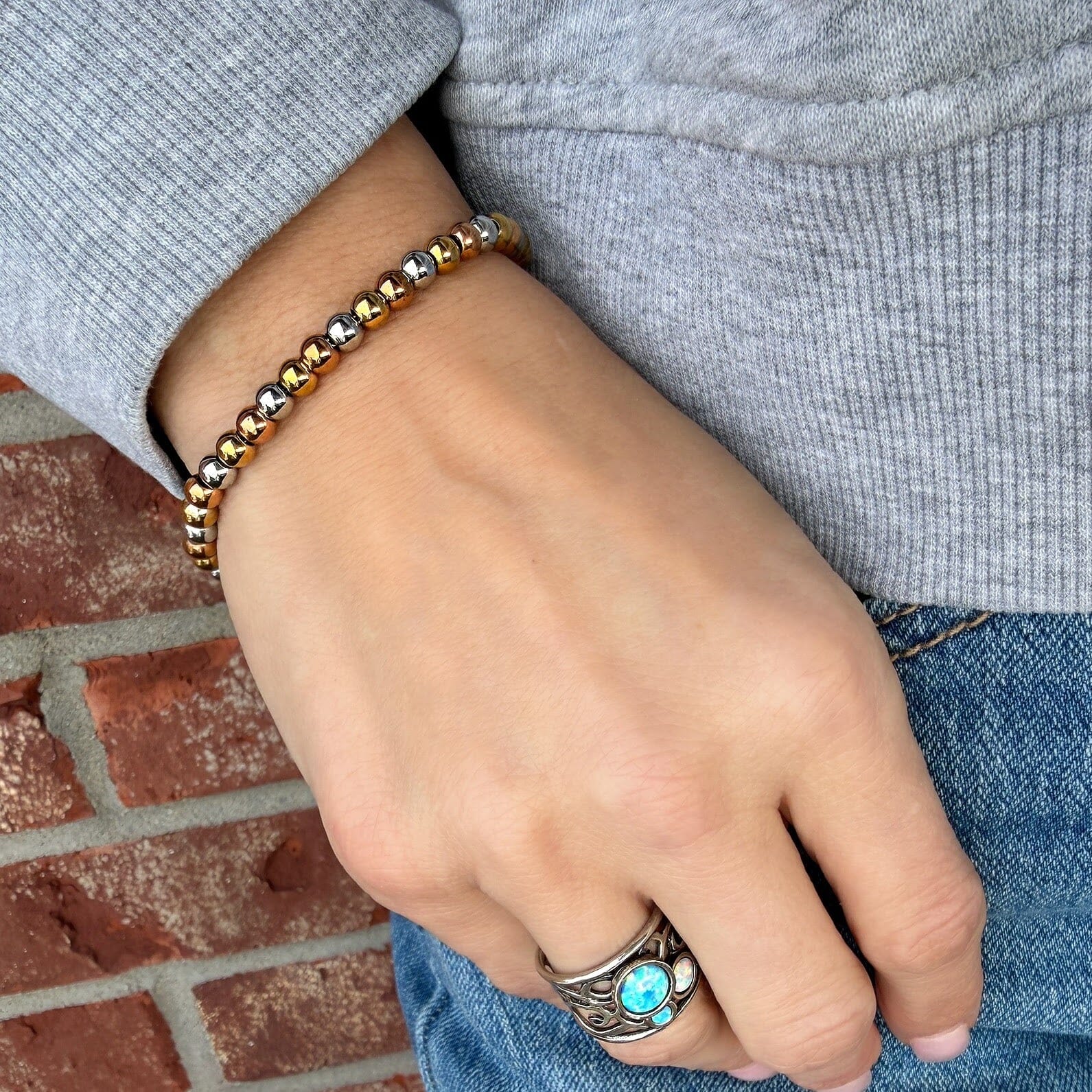 two-toned stainless steel and 18k gold plated adjustable bracelet