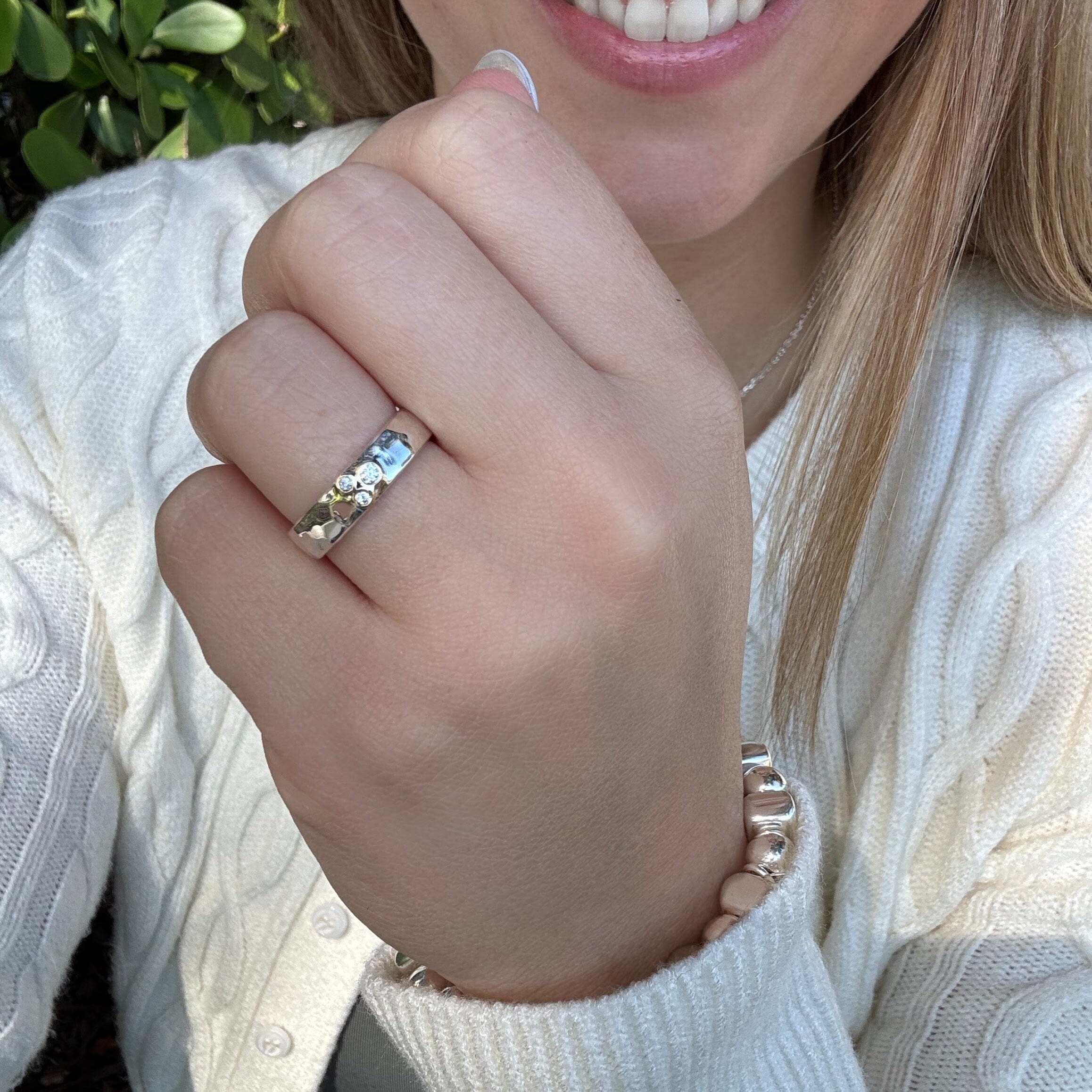 hammered silver cz ring