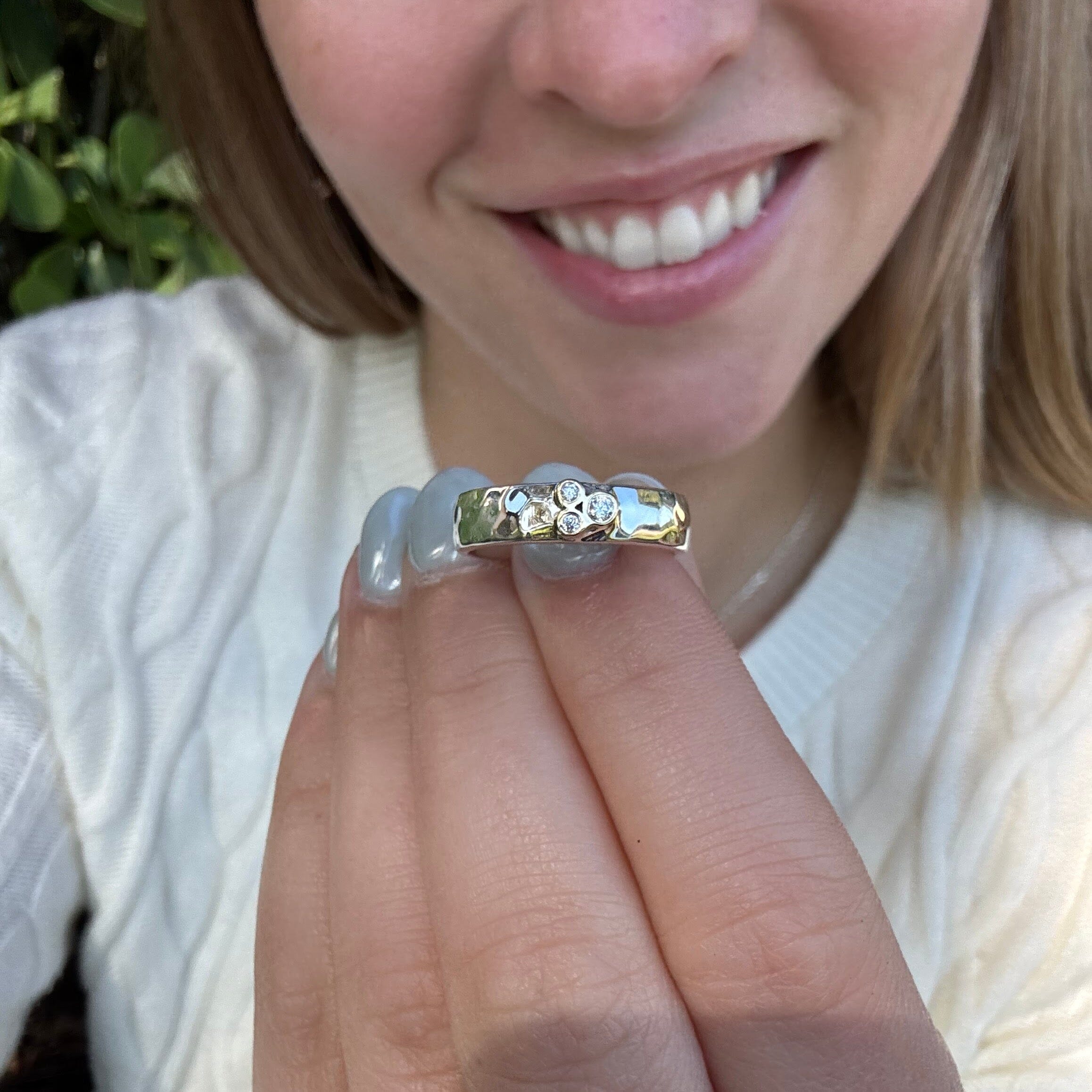 sterling silver and brass cz ring