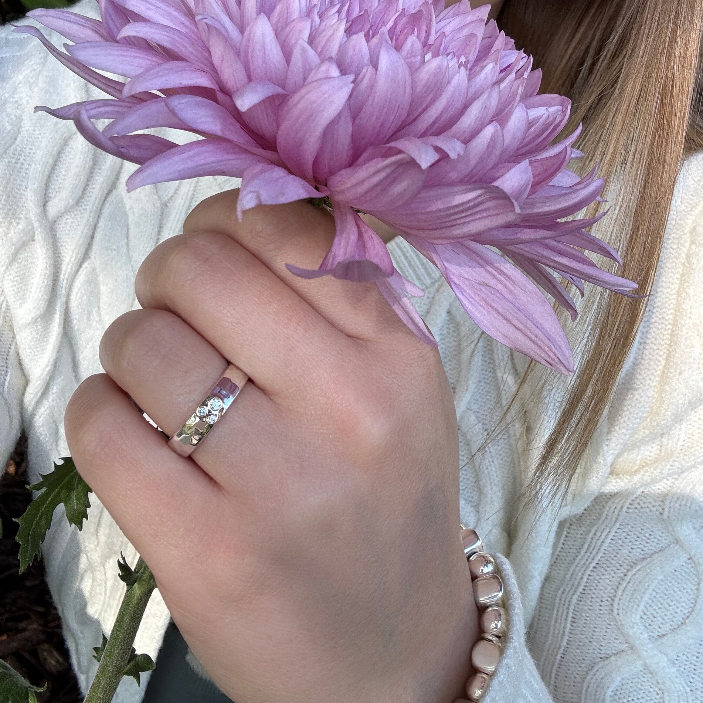 triple cz ring in sterling silver and brass
