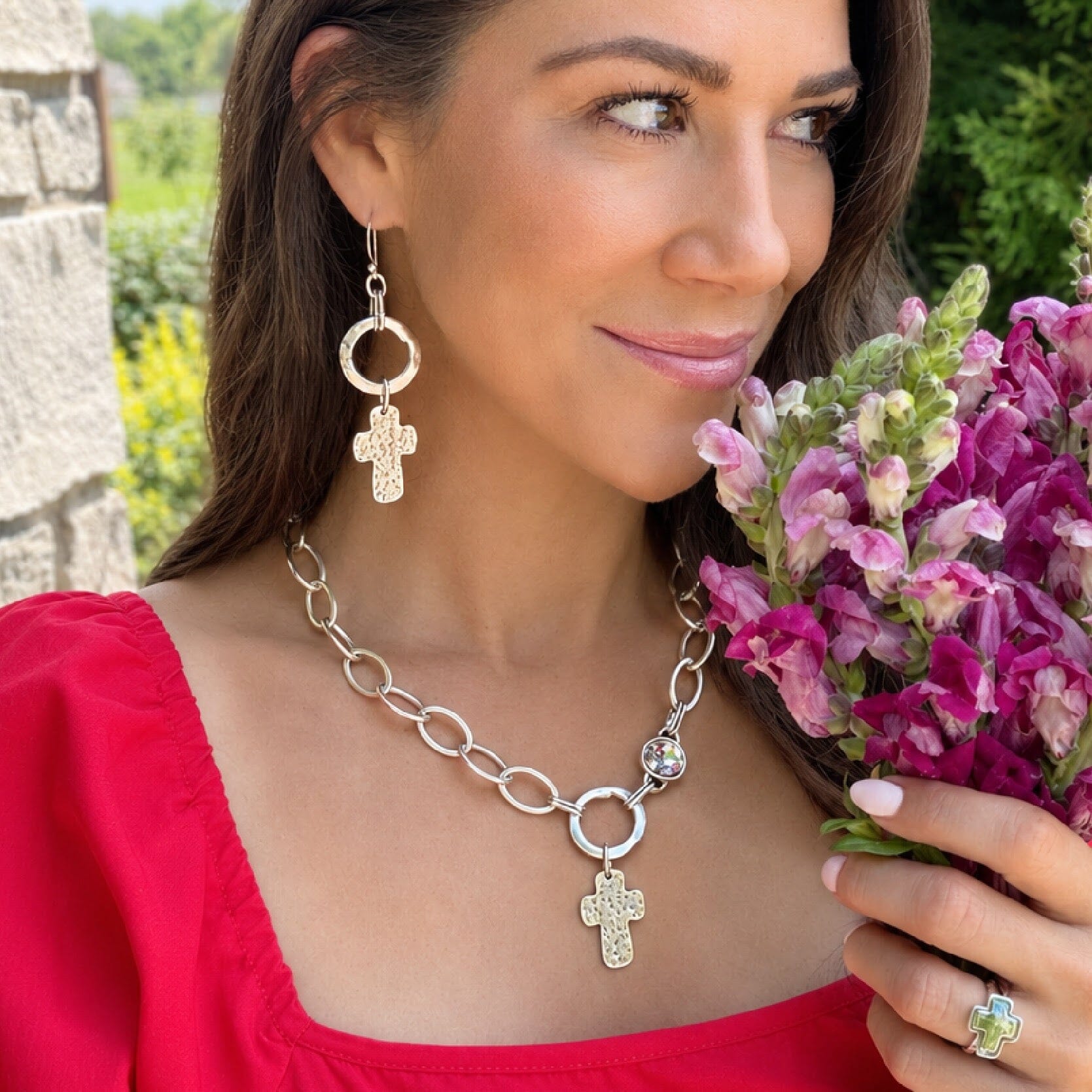 chunky silver plated Triumph Necklace and Earrings