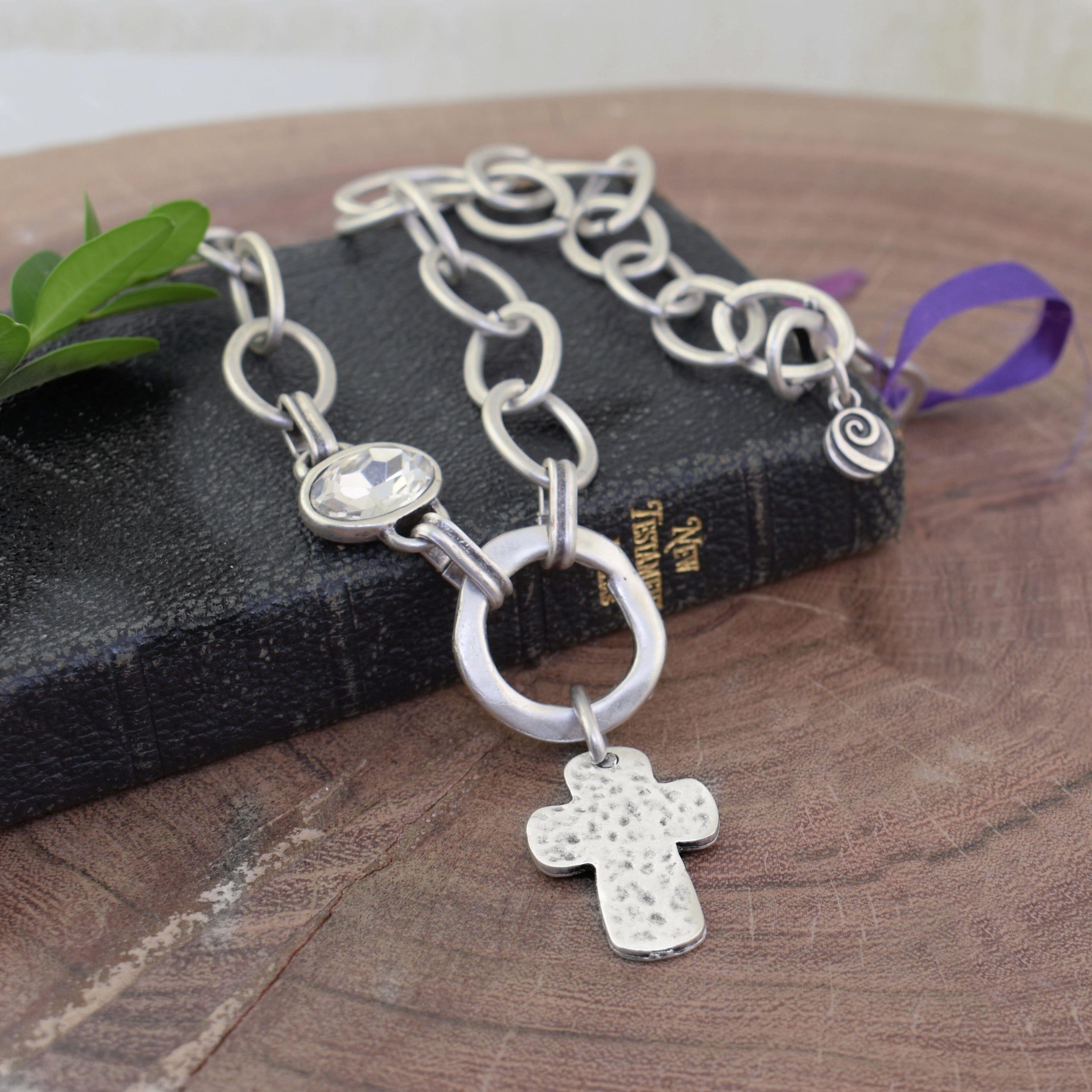 Cross necklace with clear stone