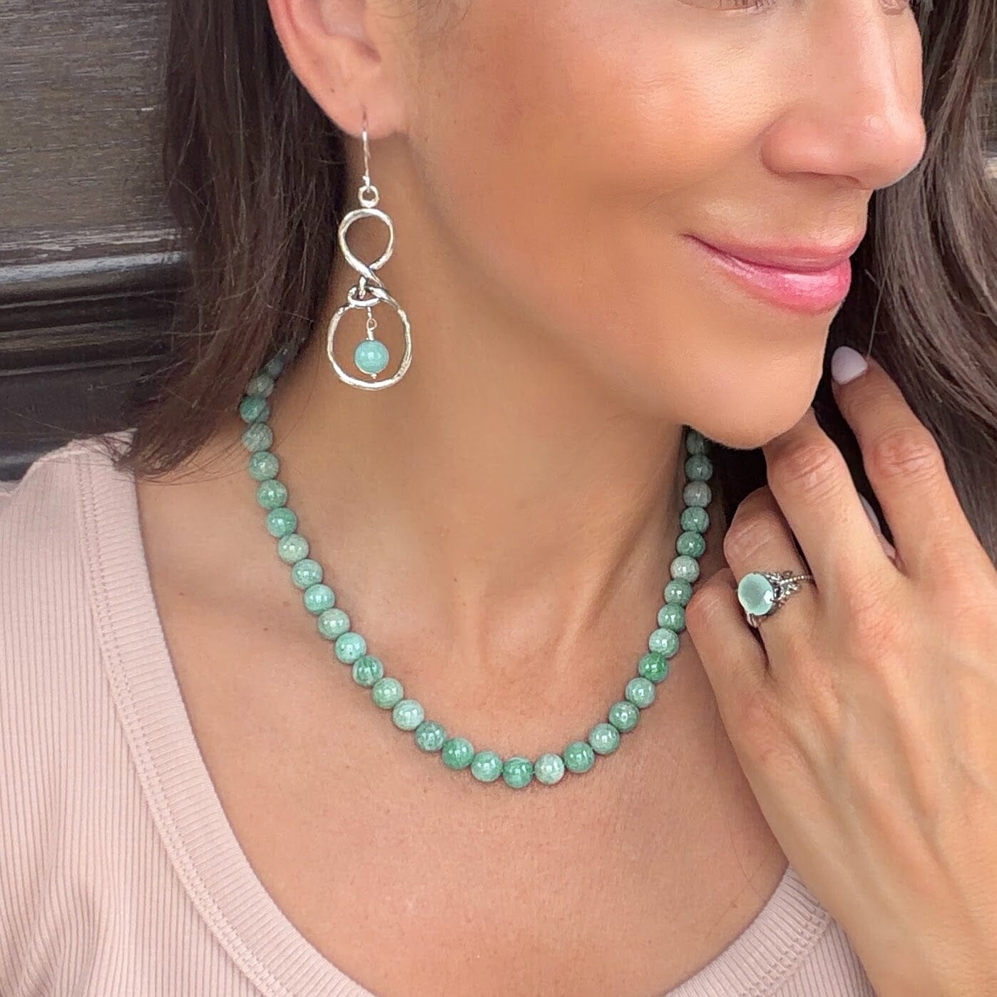 mint green beaded necklace