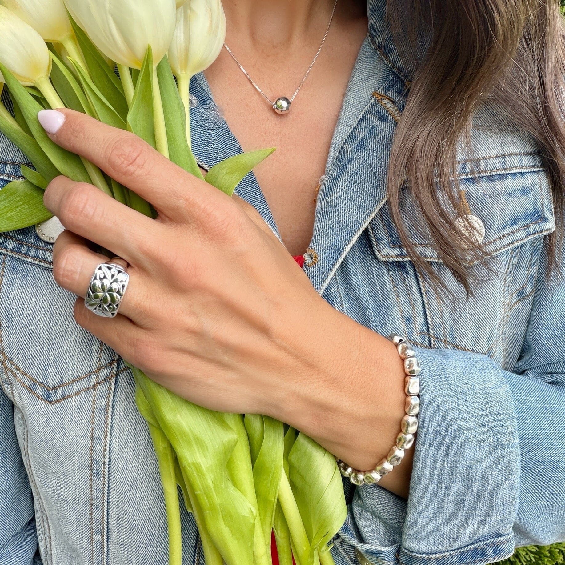 Tumbled Nugget bracelet paired with the bead it necklace and venice ring