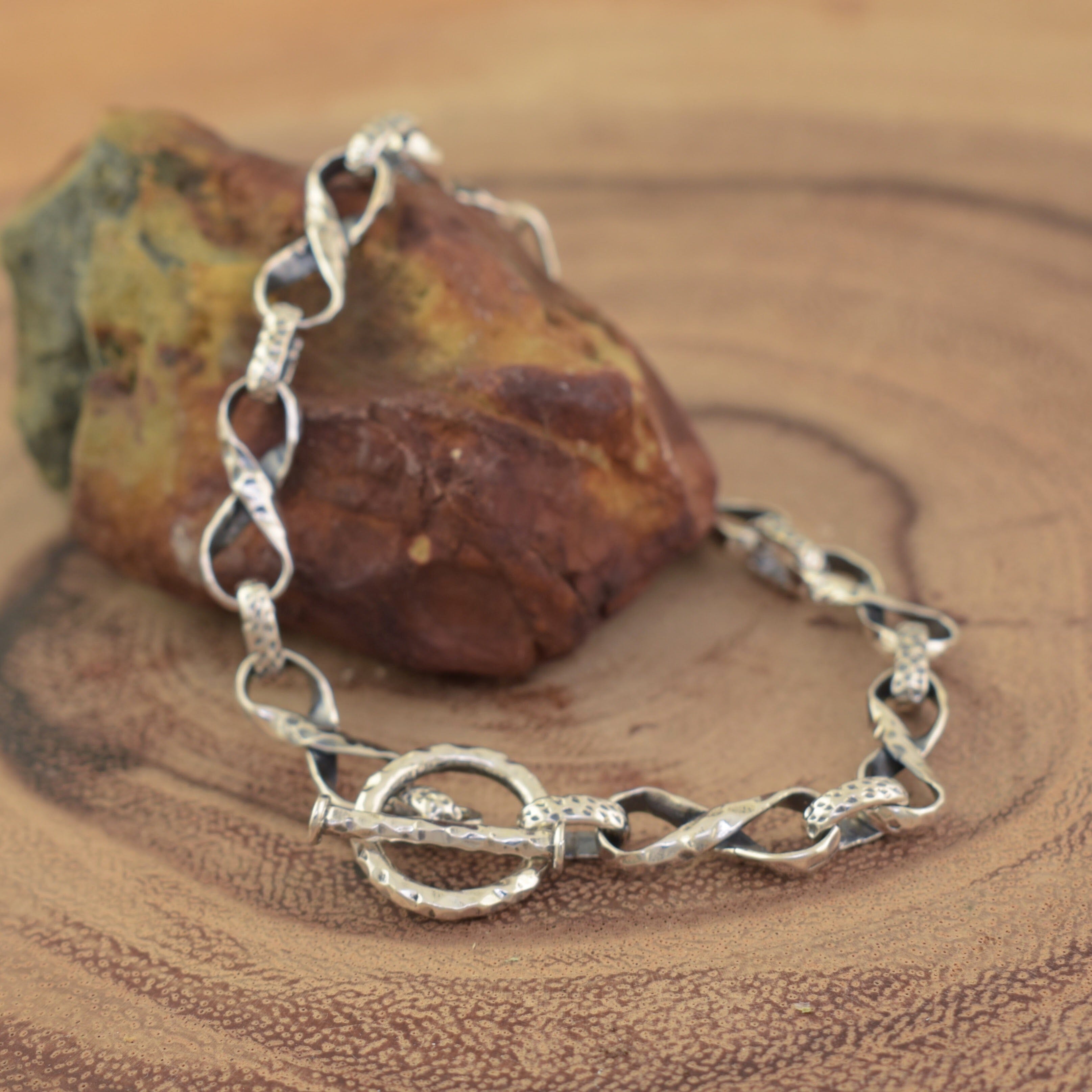 hammered finished with sterling silver links