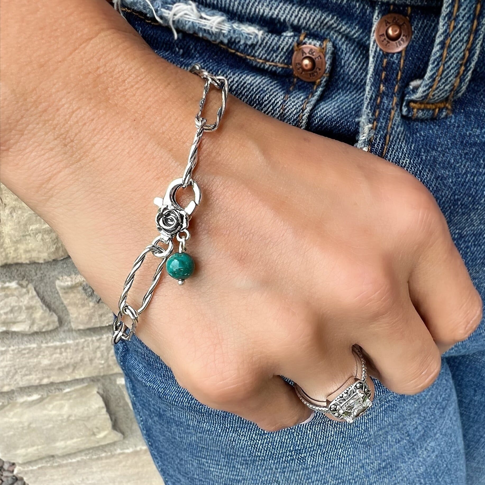 Turquoise Rose Bracelet paired with High Class Drama Ring