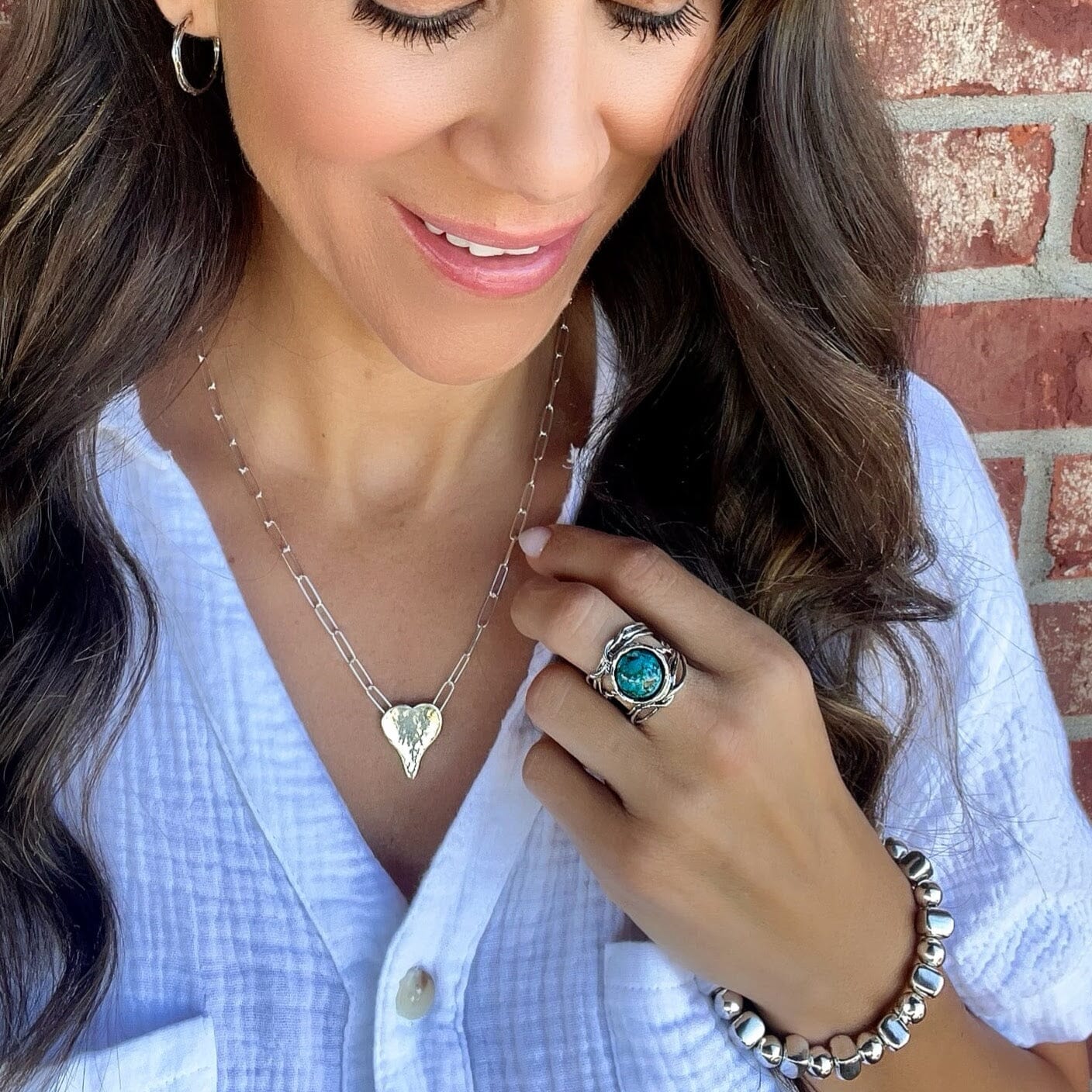 Turquoise Creek Ring paired with Rustic Hoops, Sweet as Sug'r Necklace and Roundabout Bracelet