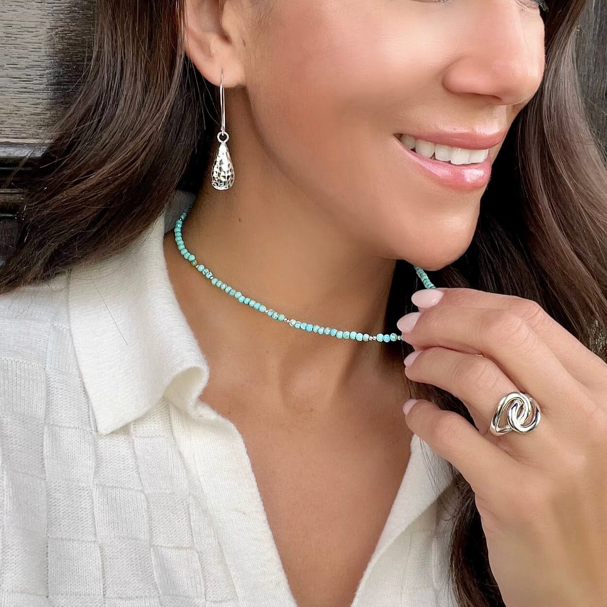 reconstructed turquoise beaded layering necklace