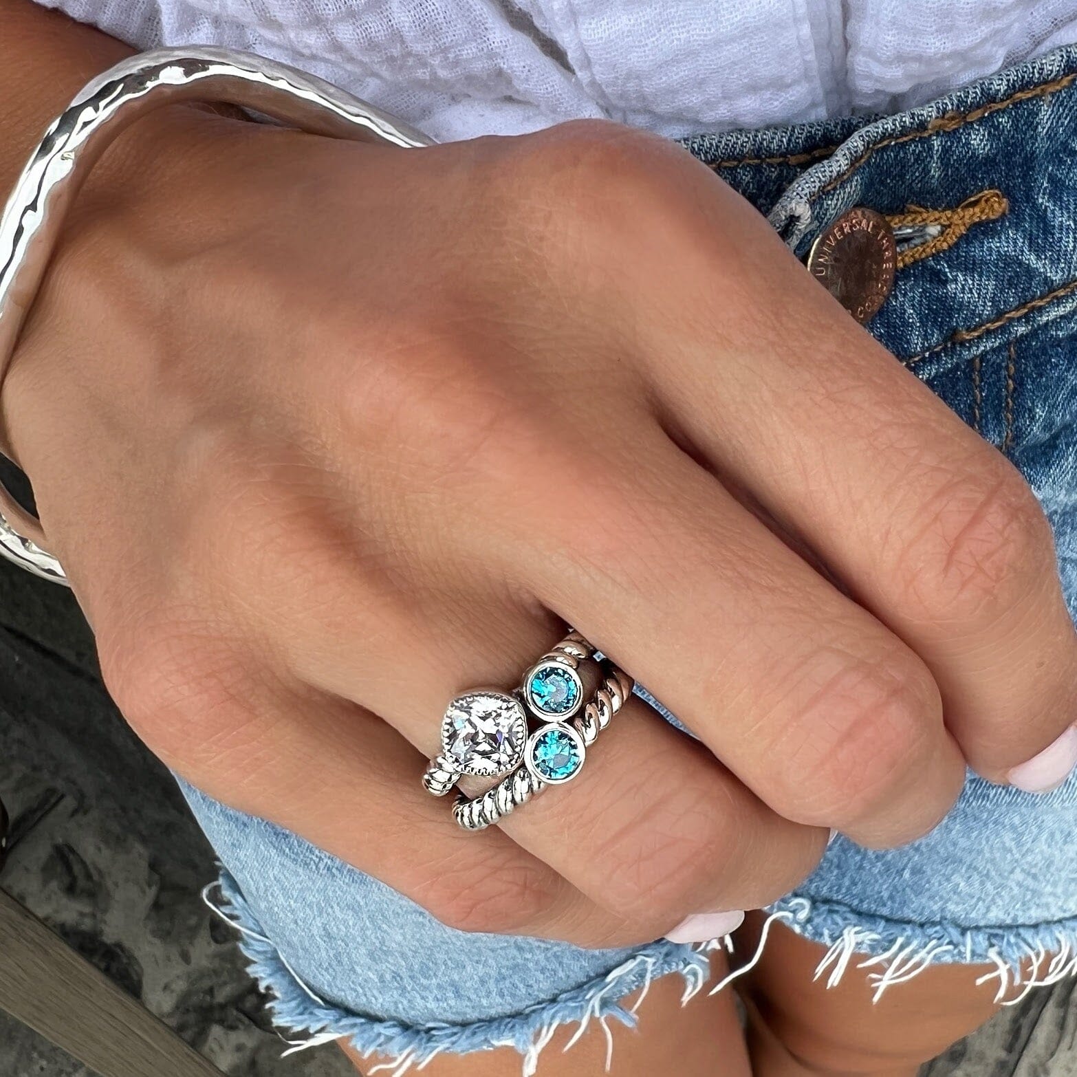 Twin Lakes Ring featuring clear and blue cubic zirconia stones