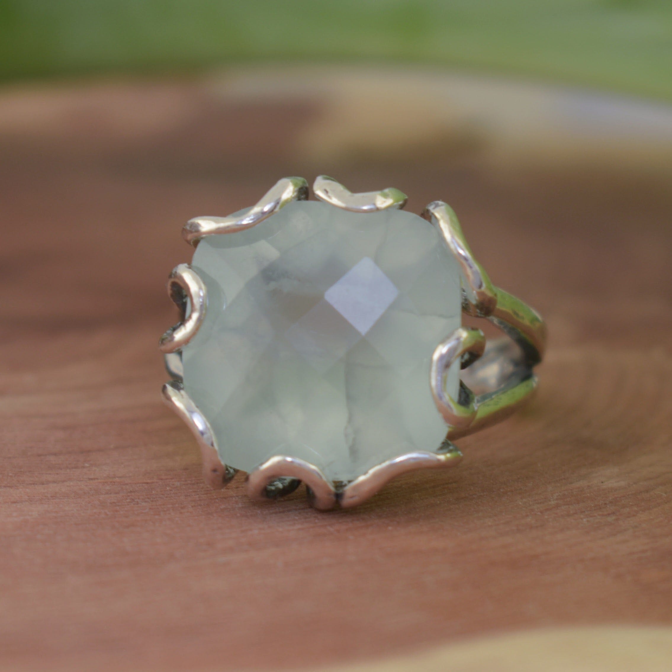 sterling silver ring with a Prehnite stone