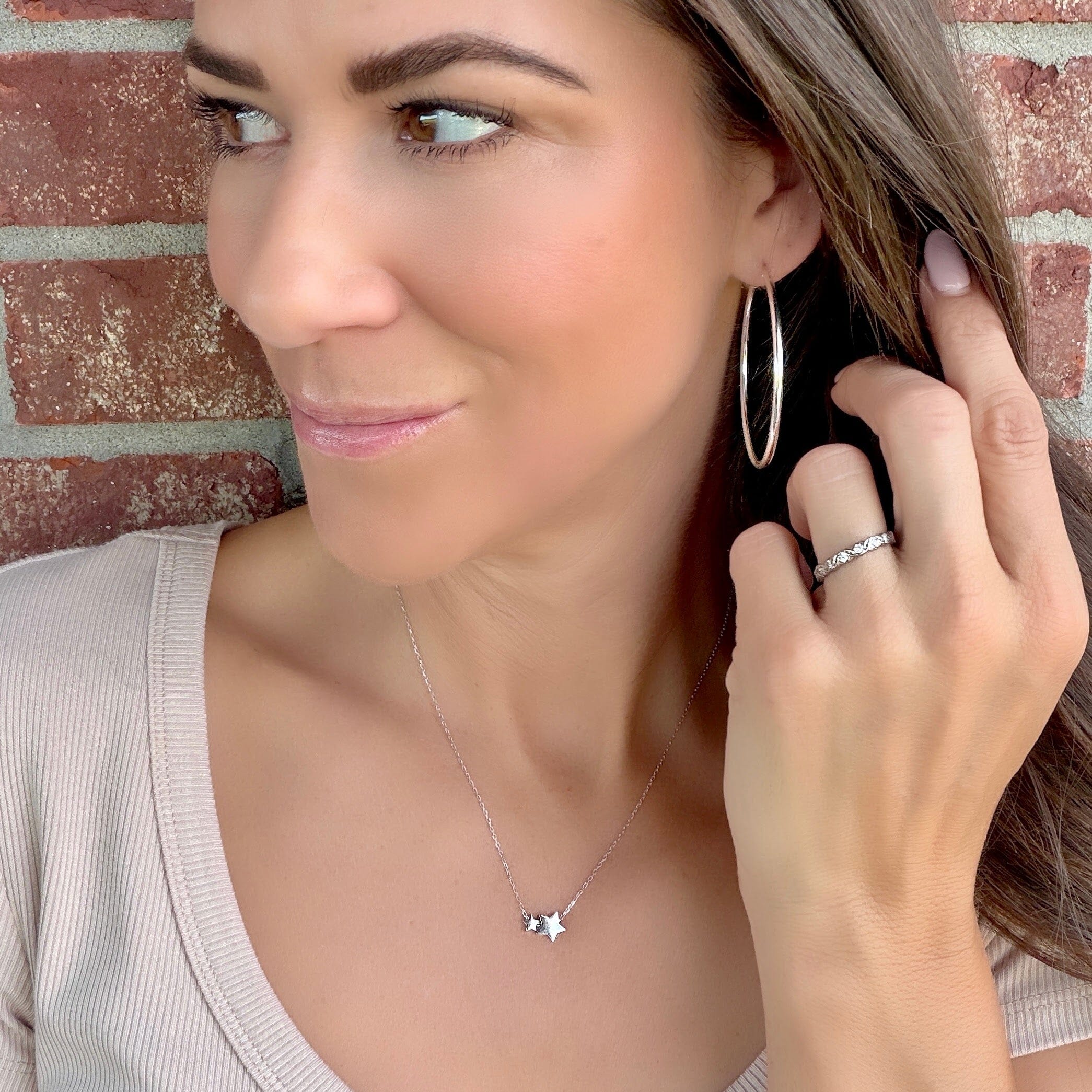 Two Wishes Necklace paired with Simply the Best Hoops and Riley Eternity Ring