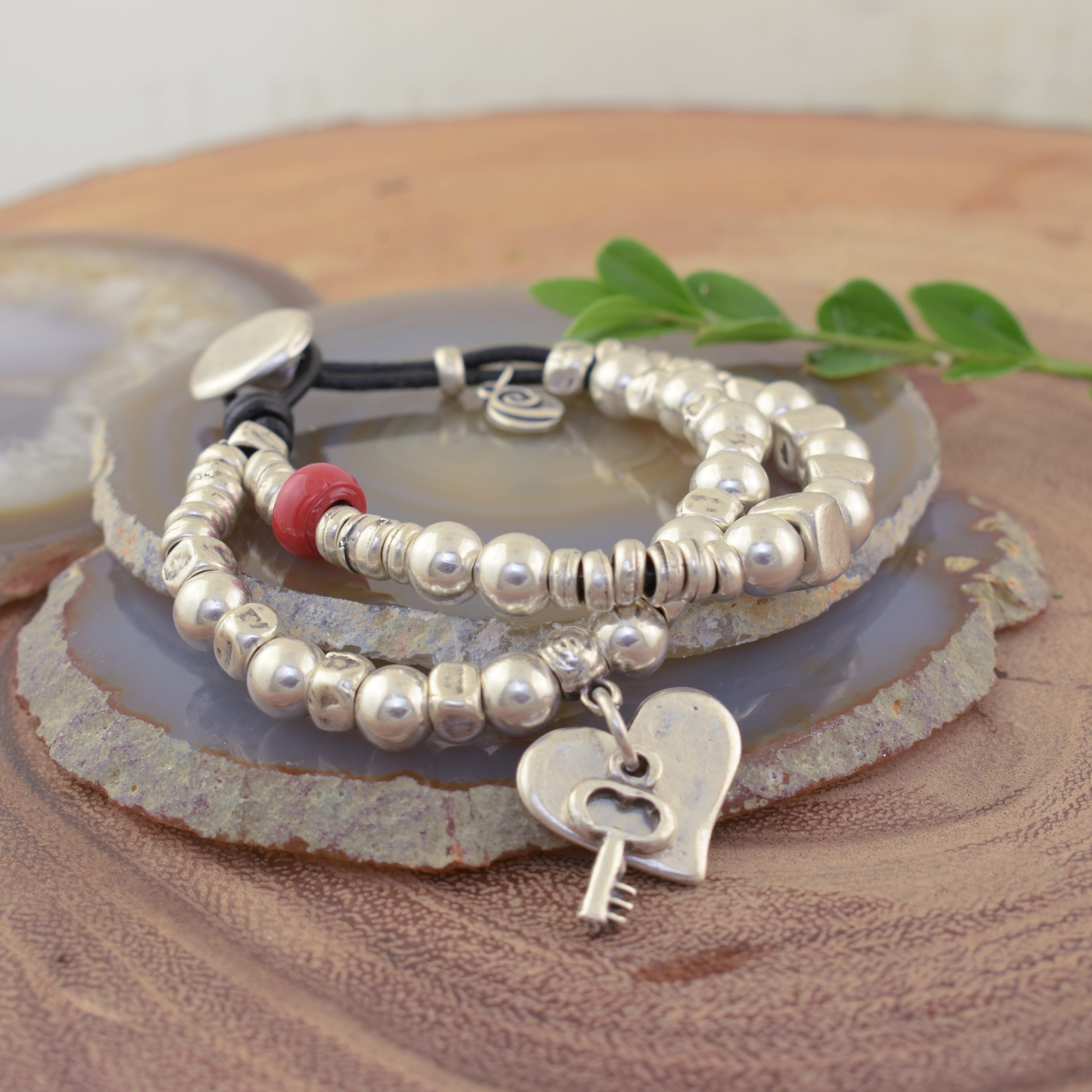 Leather bracelet with toggle closure