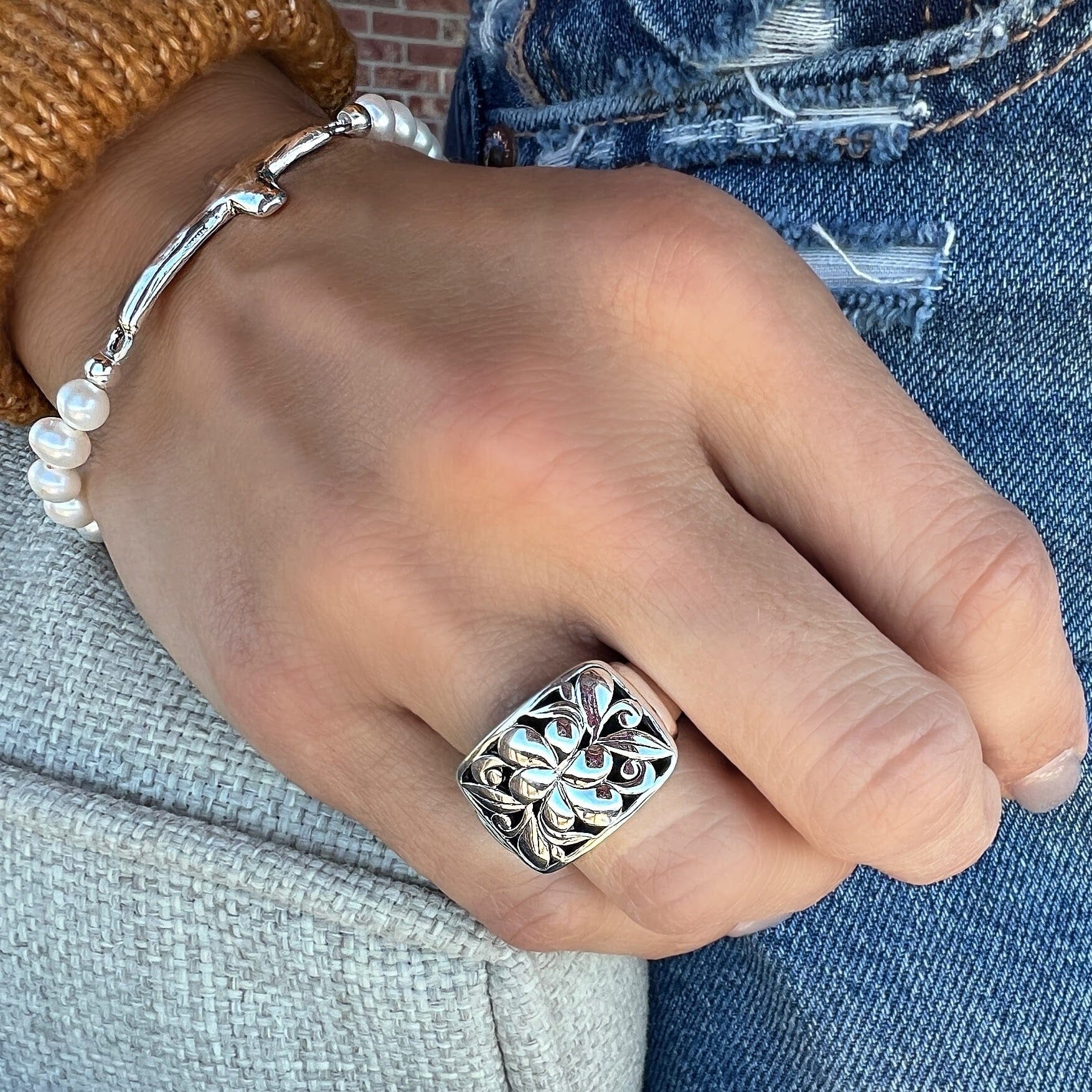 wide statement Venice ring in sterling silver