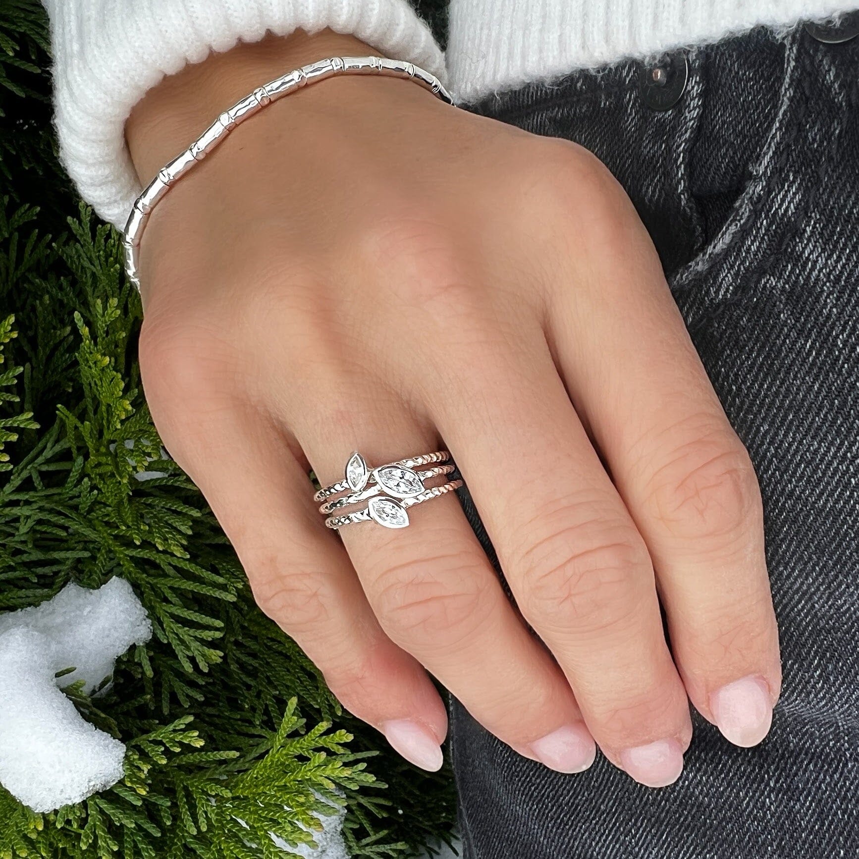 sterling silver triple set stack rings