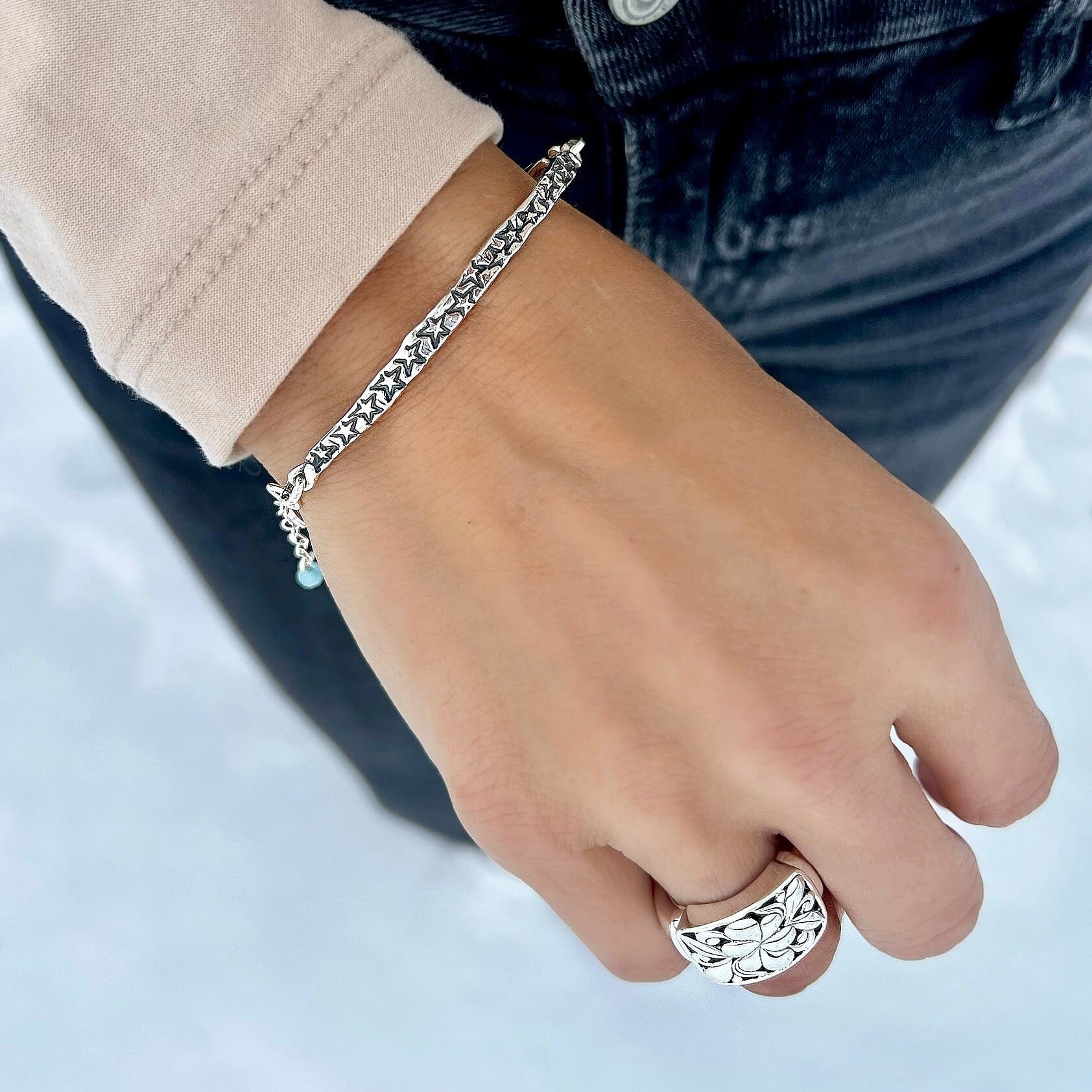 Sterling silver star stamped bracelet