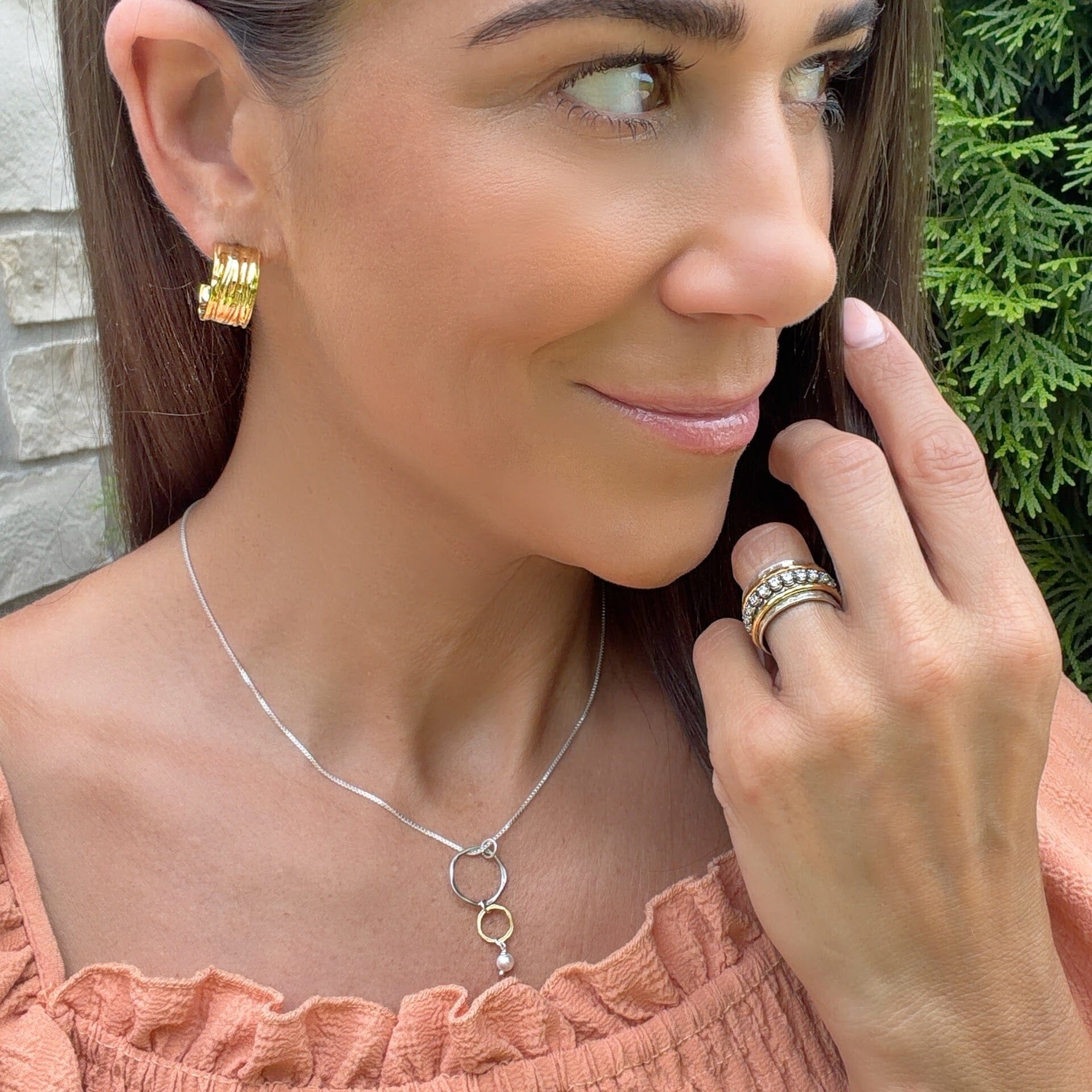gold open hoop earrings with ridge design