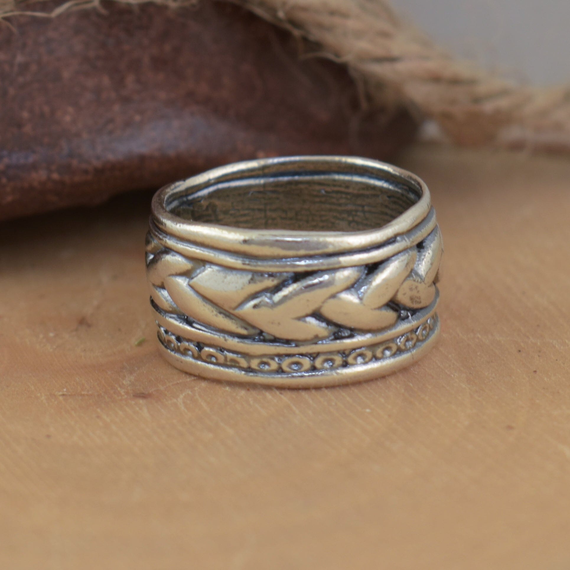 sterling silver designer ring with intricate weave design