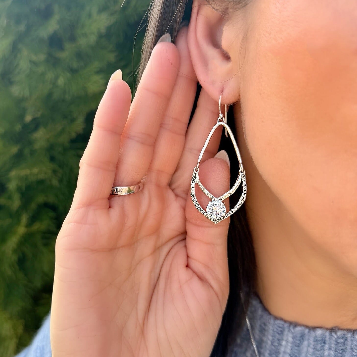 silver statement dangling earrings