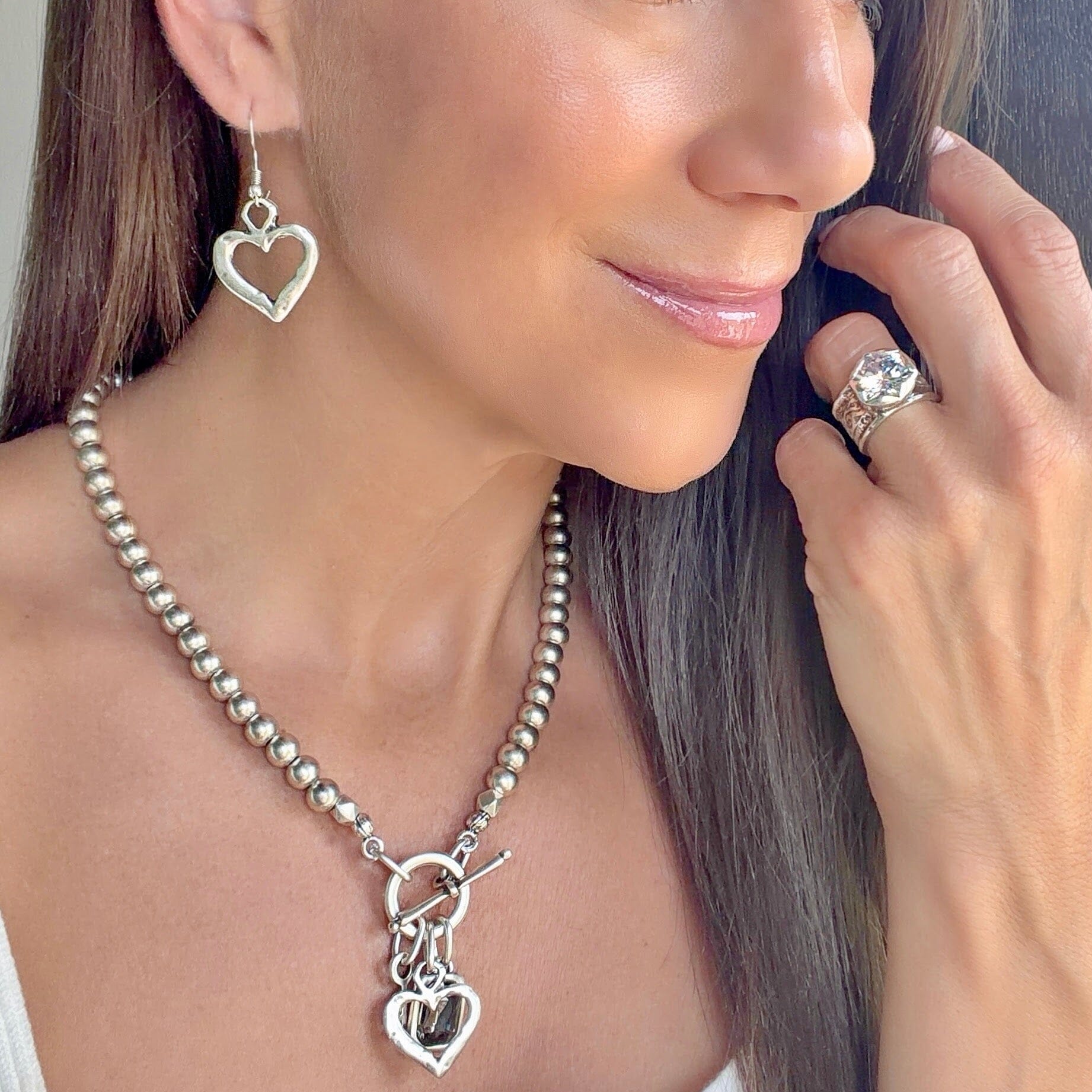 silver heart dangle jewelry