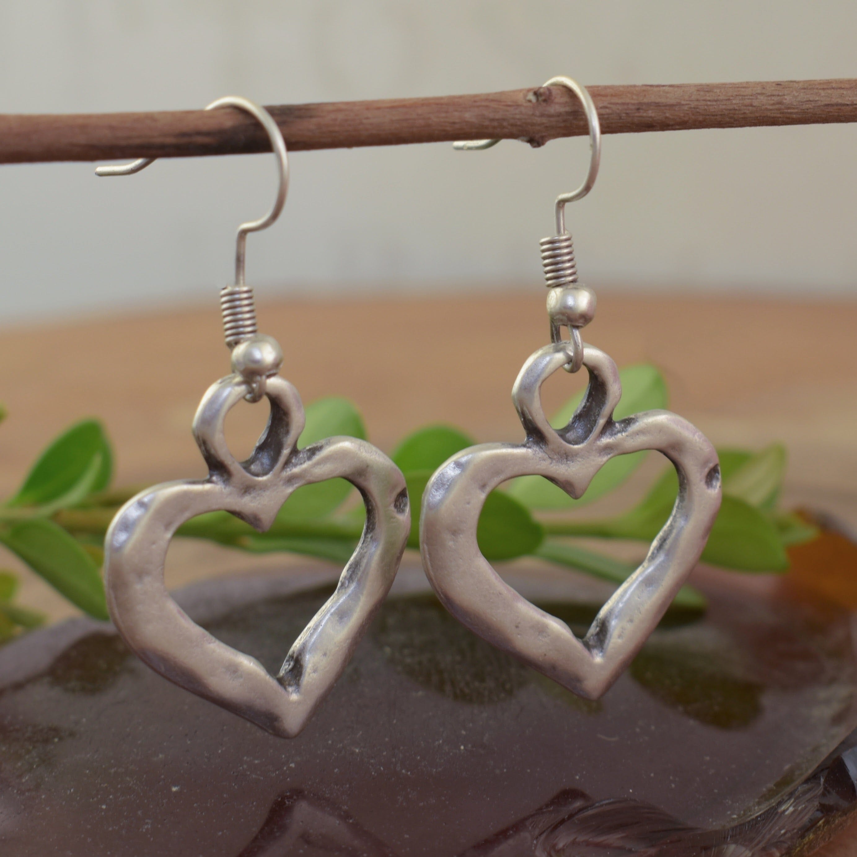 cut out heart earrings silver plated