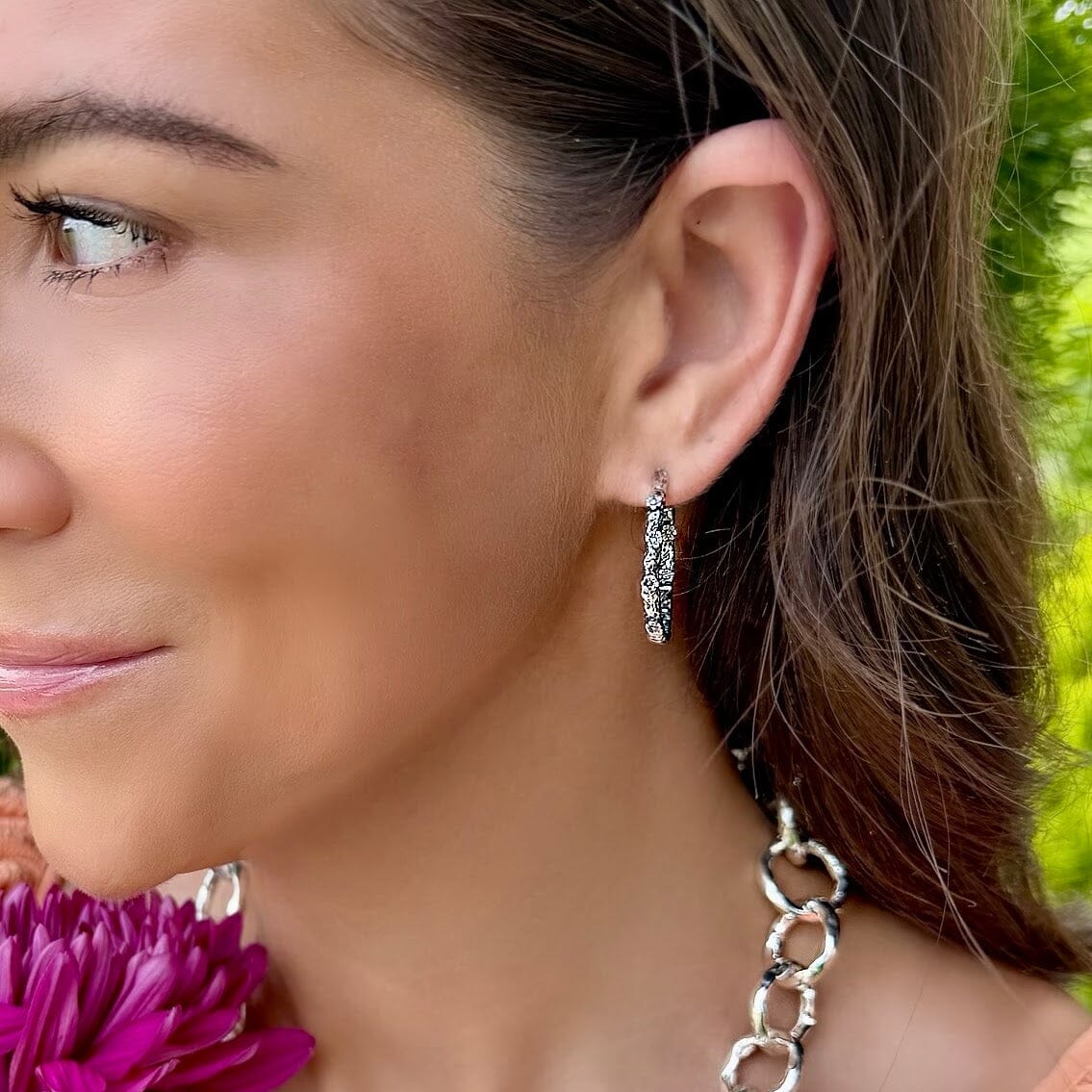 silver push back post hoop earrings