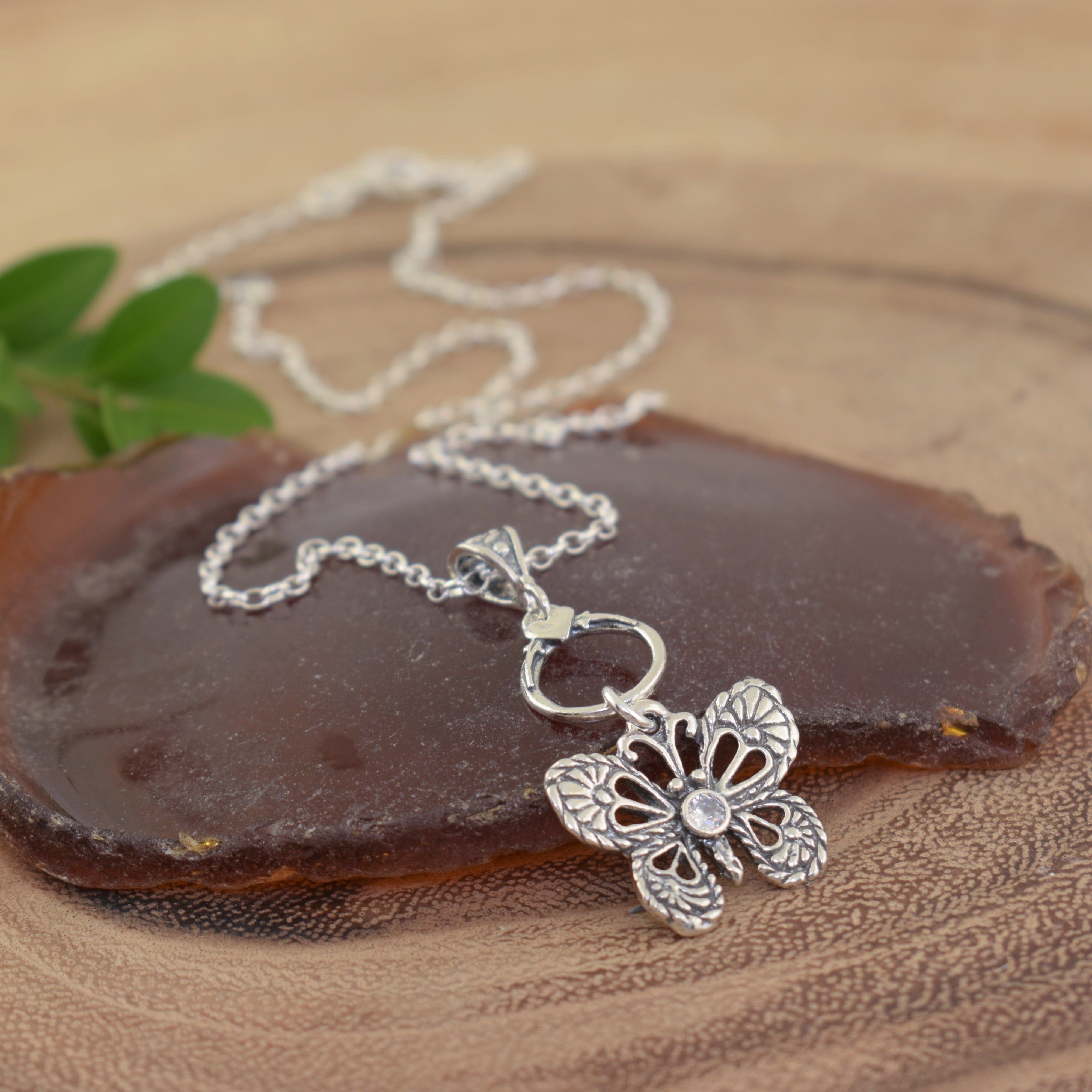 Sterling silver necklace with a butterfly pendant