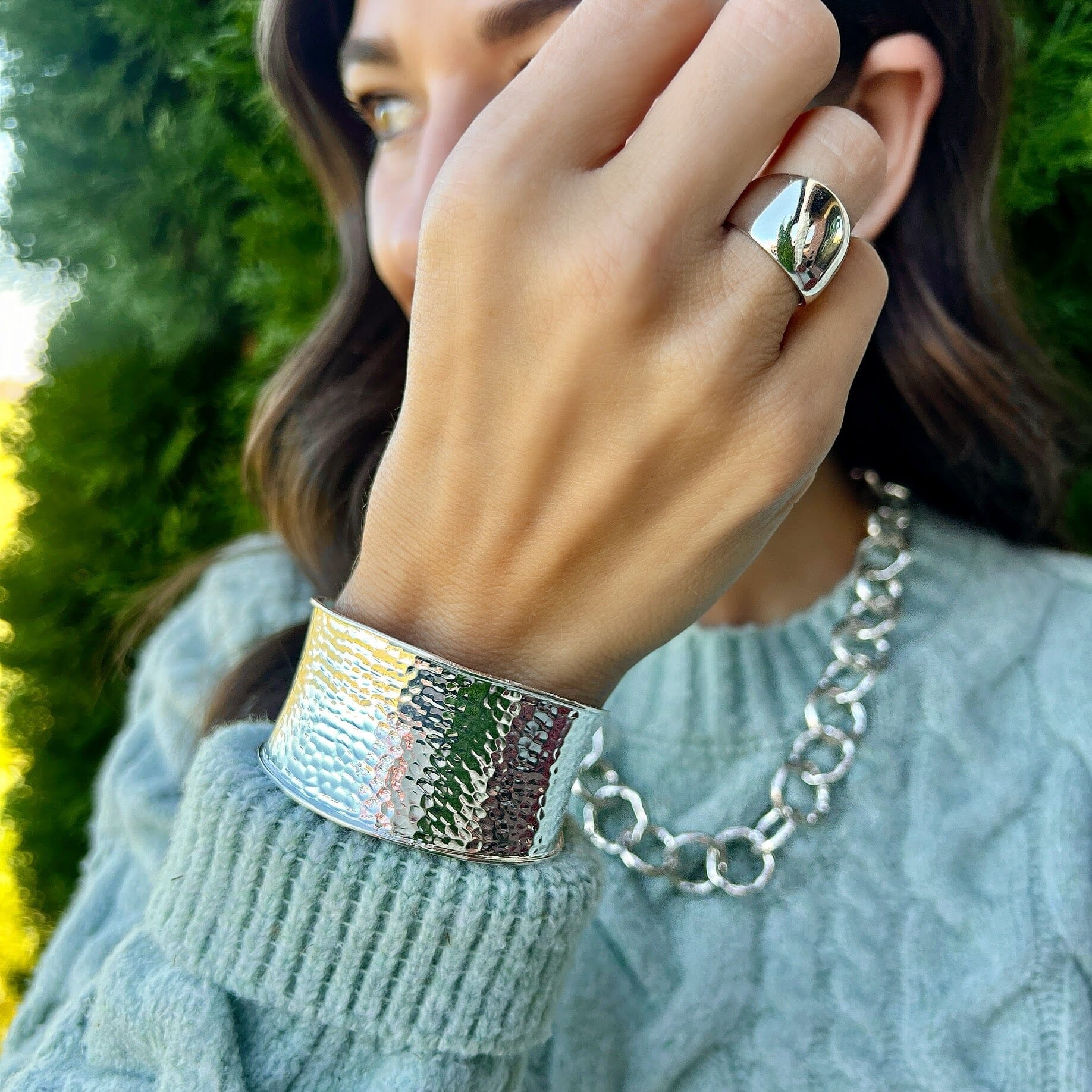 wonder woman cuff paired with the classic dome ring