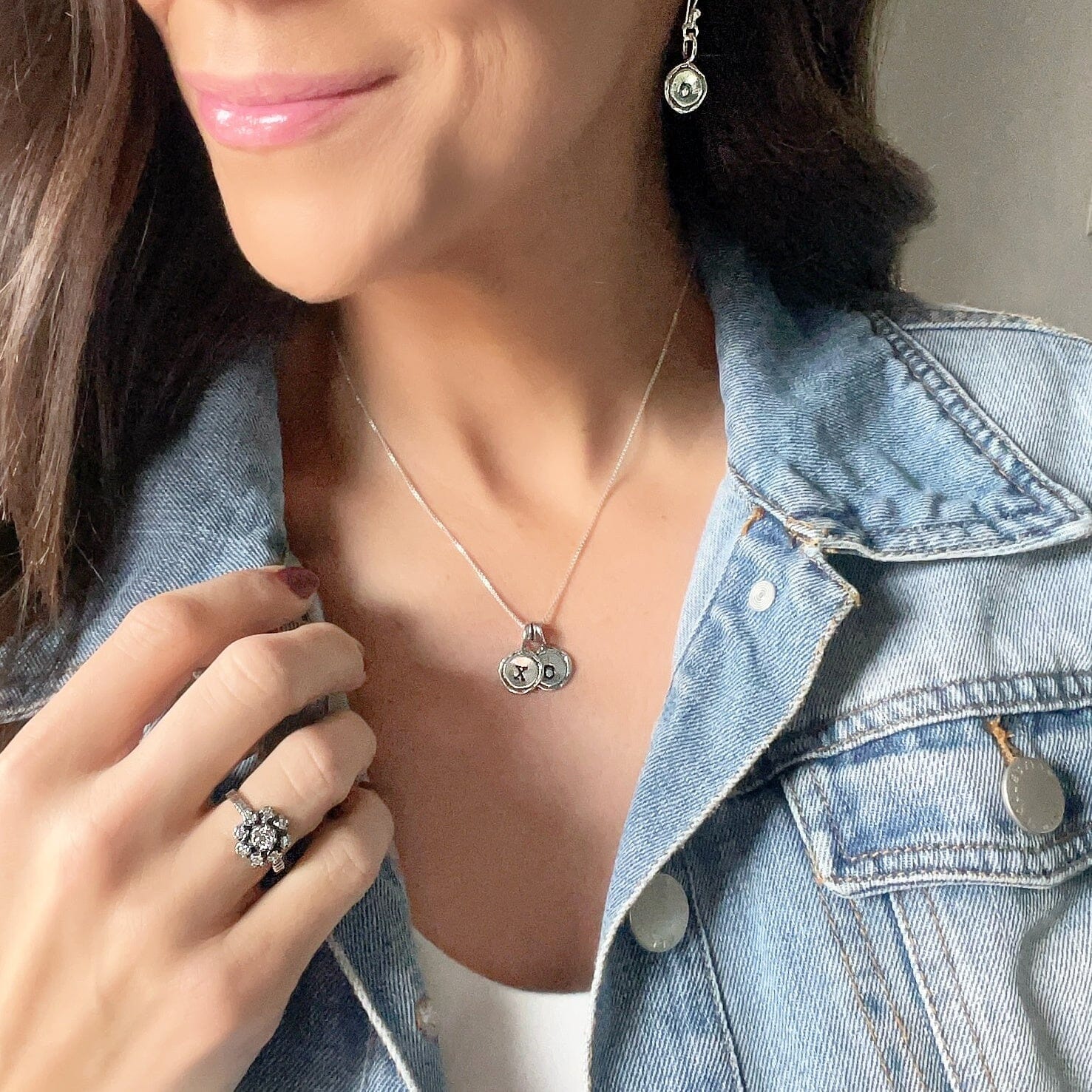 matching XO Necklace and Earrings paired with Lit'l Vintage CZ Ring