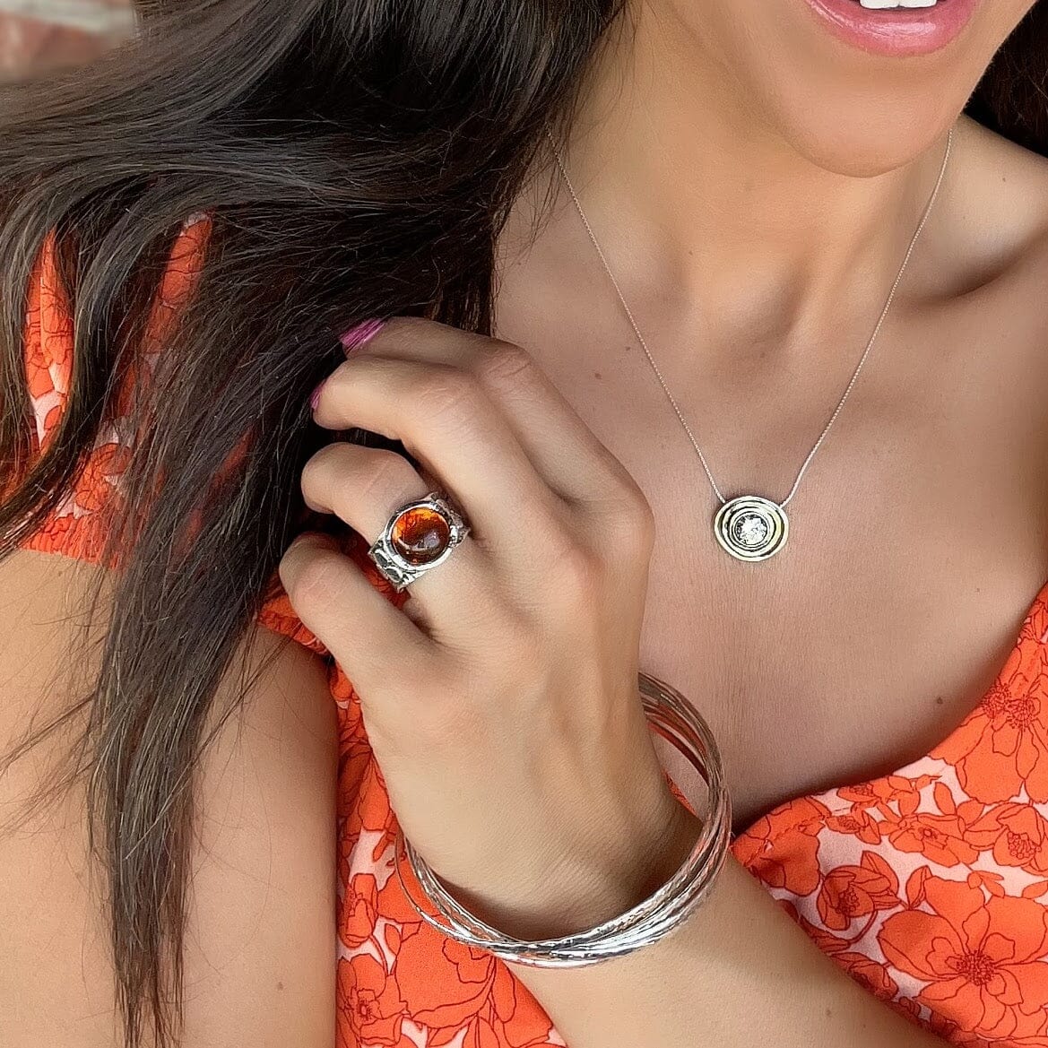 Amber Glow Ring paired with Crown Jewel Necklace and The Falls Bangle