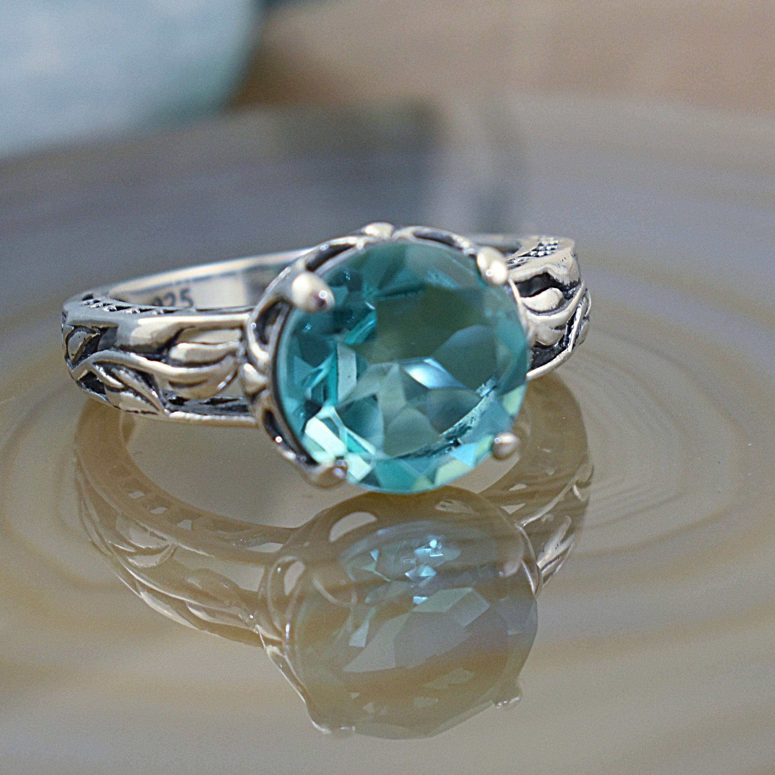 Faux Aqua Doublet ring set in antiqued sterling silver