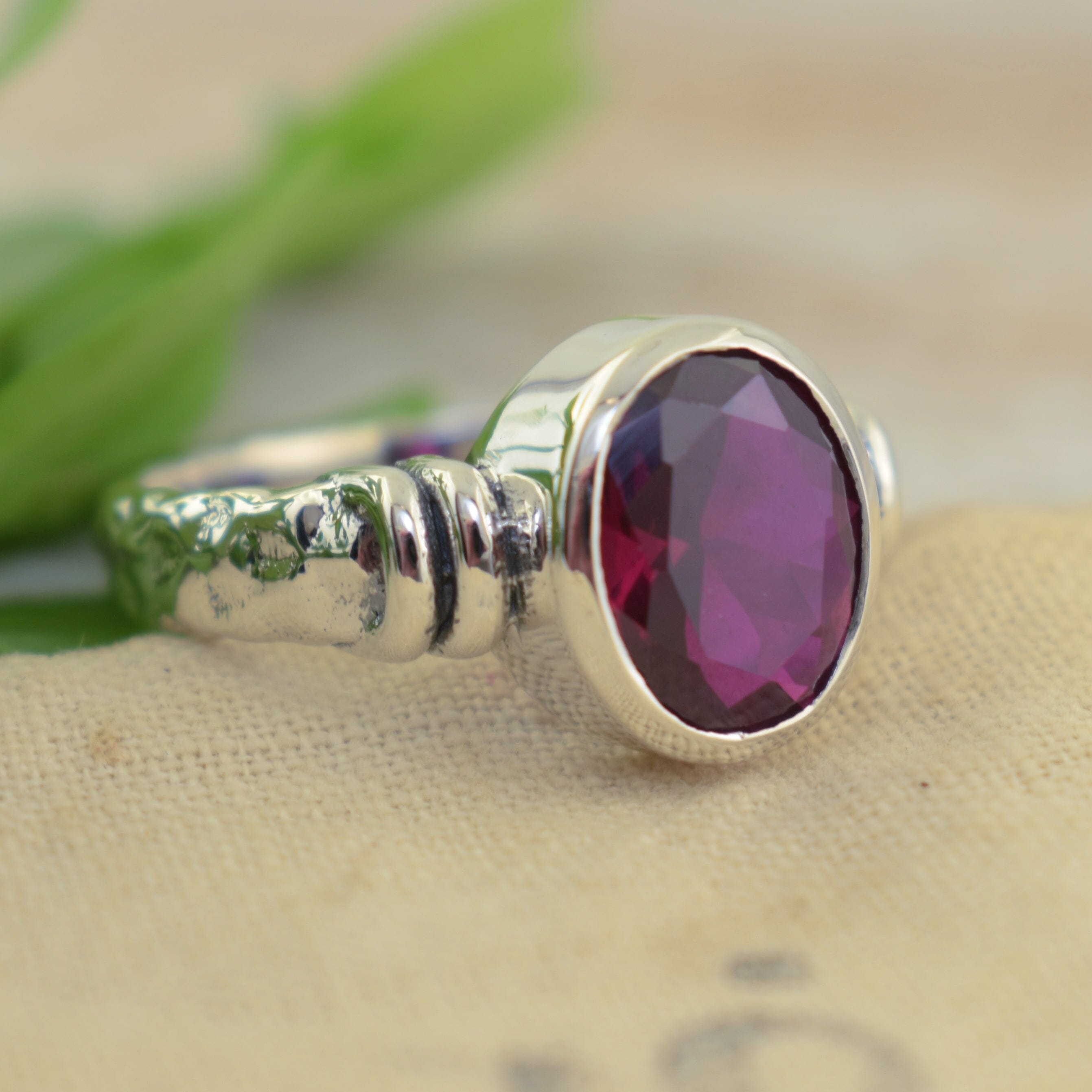Designer-inspired sterling silver ring with reddish-pink Rubellite stone