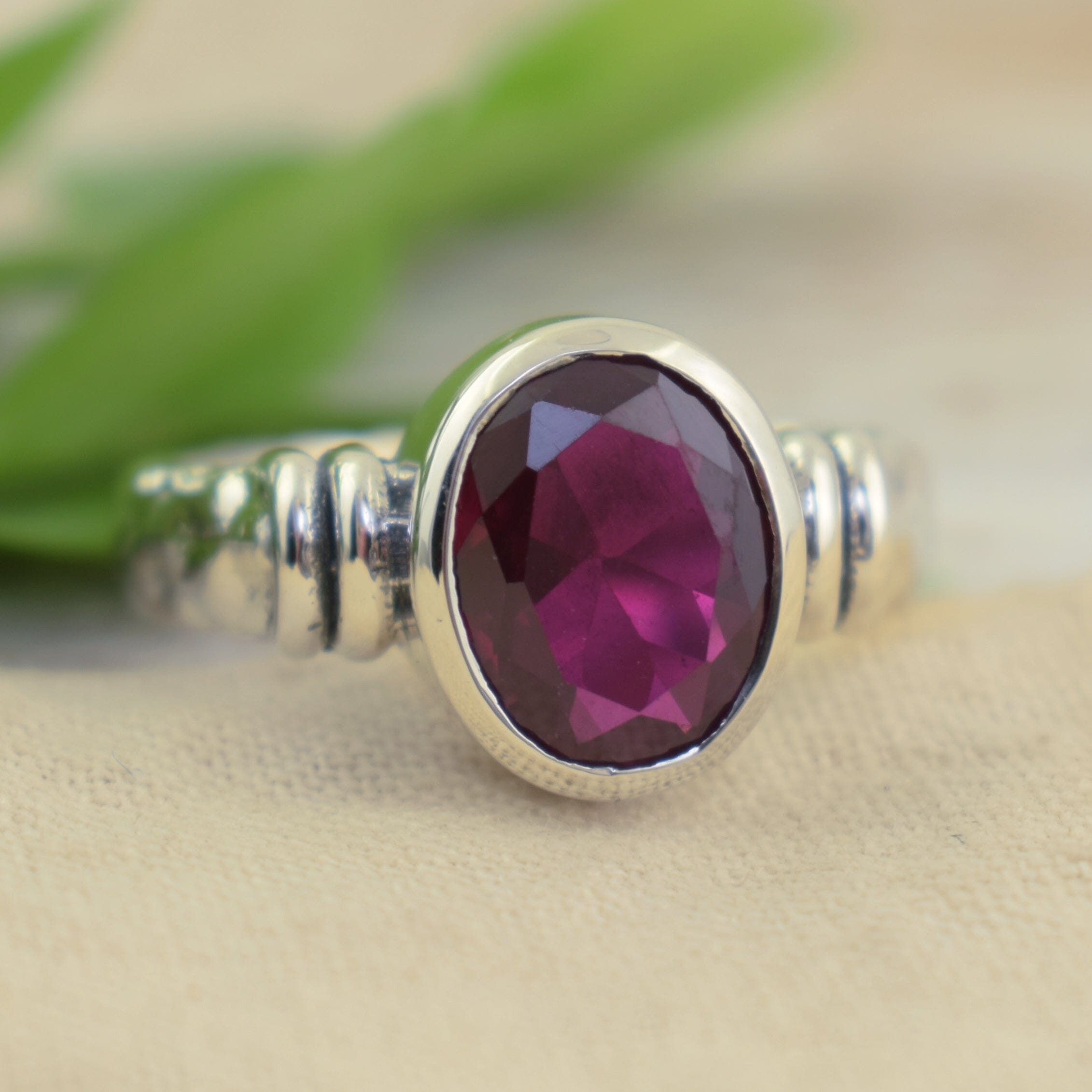 .925 sterling silver ring featuring oval shaped Rubellite