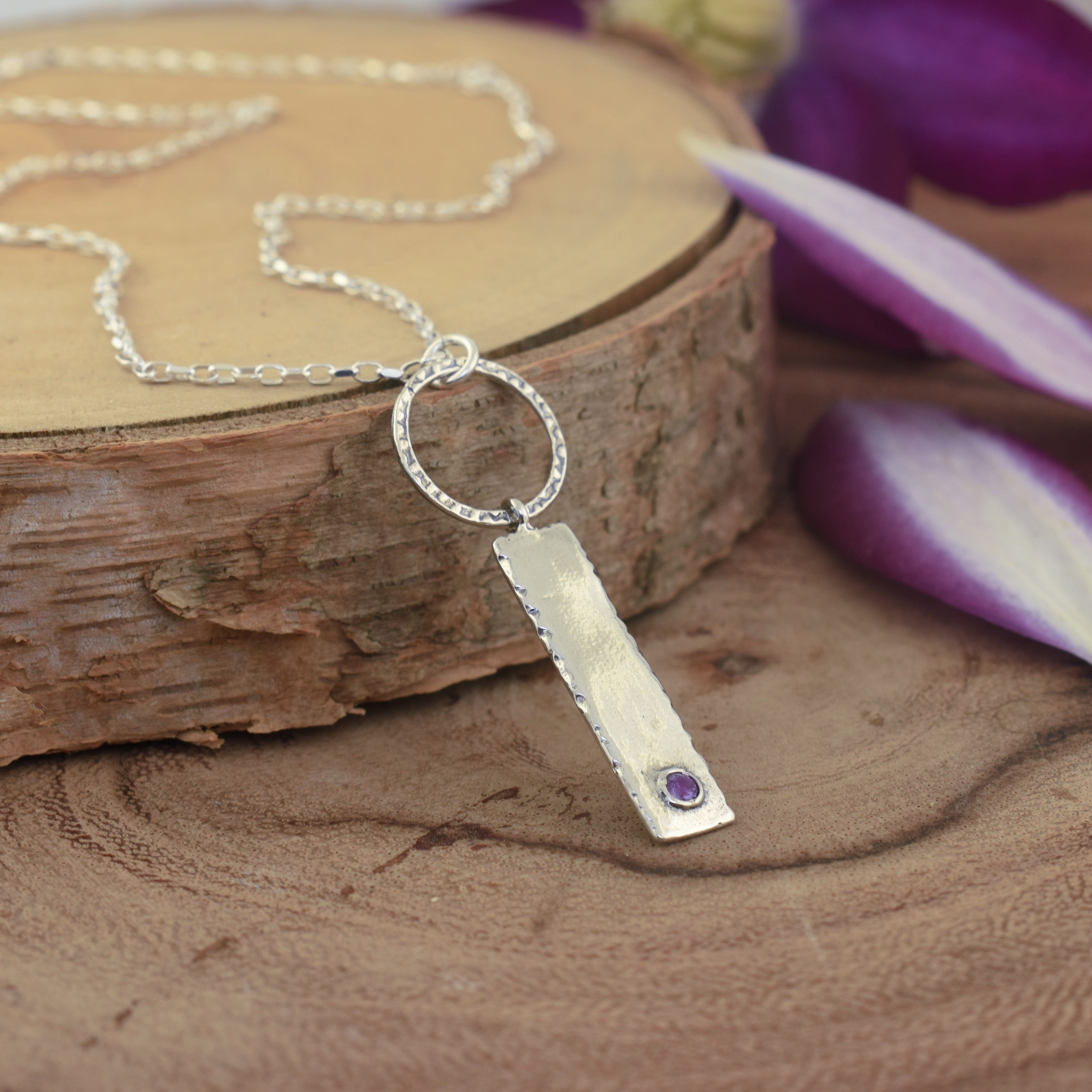 .925 sterling silver bar necklace with personalized birthstone option