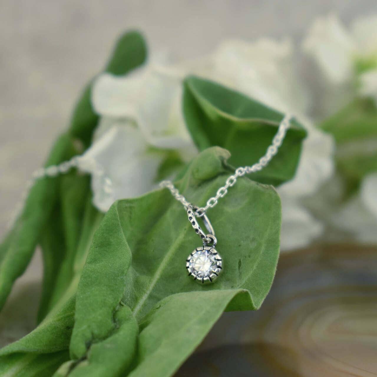 Handcrafted sterling silver and CZ necklace on rolo chain